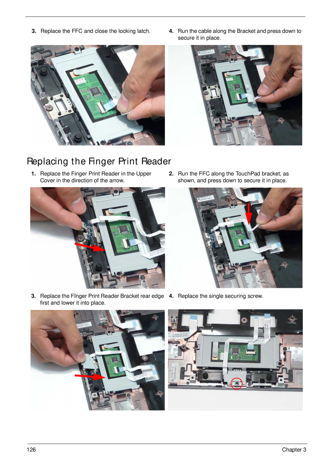 Acer 4935G SERIES manual Replacing the Finger Print Reader 