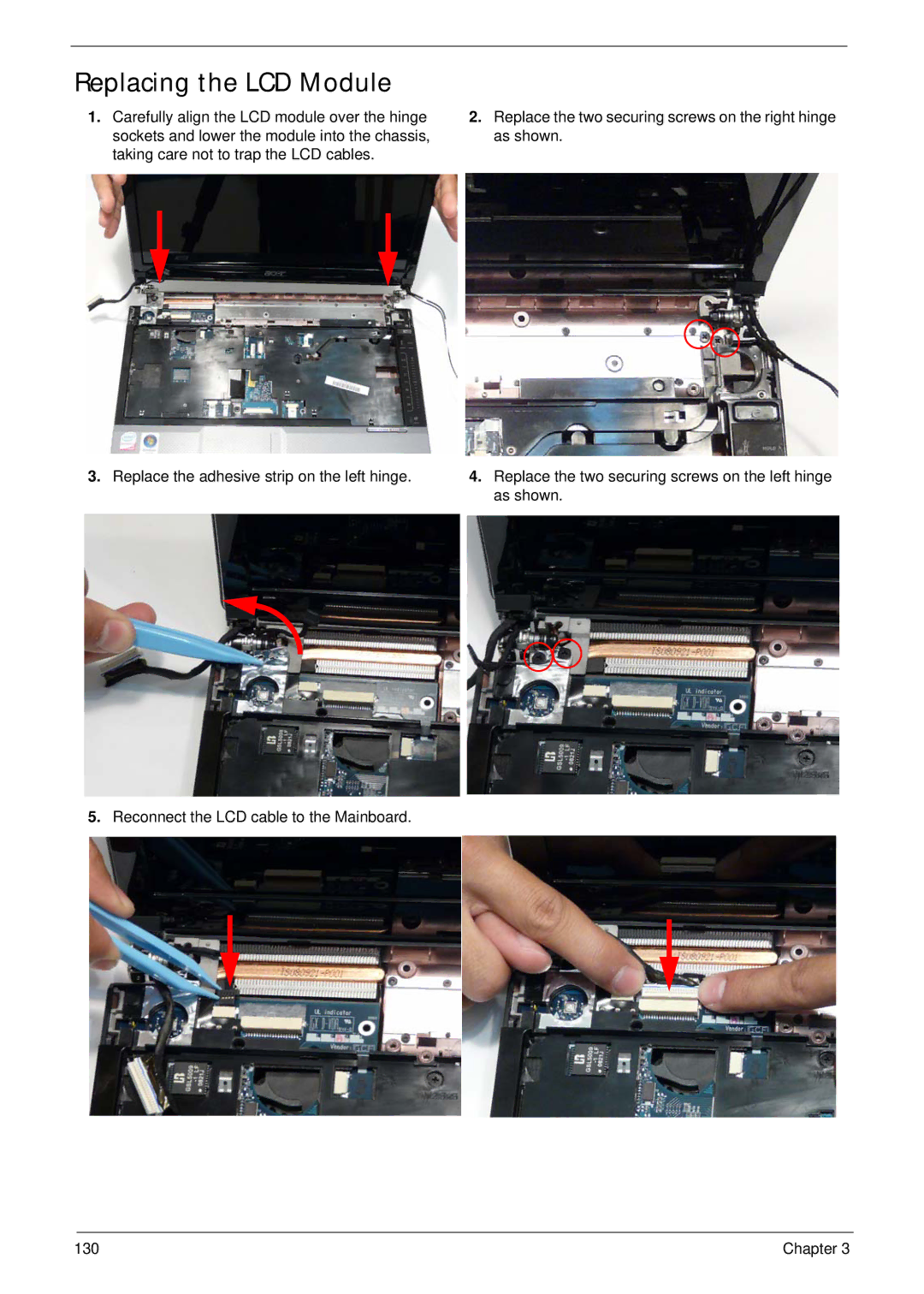 Acer 4935G SERIES manual Replacing the LCD Module 