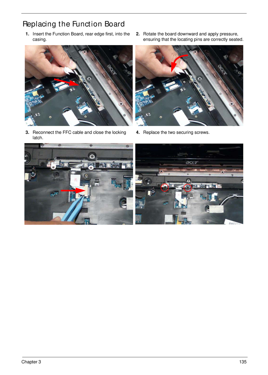 Acer 4935G SERIES manual Replacing the Function Board 