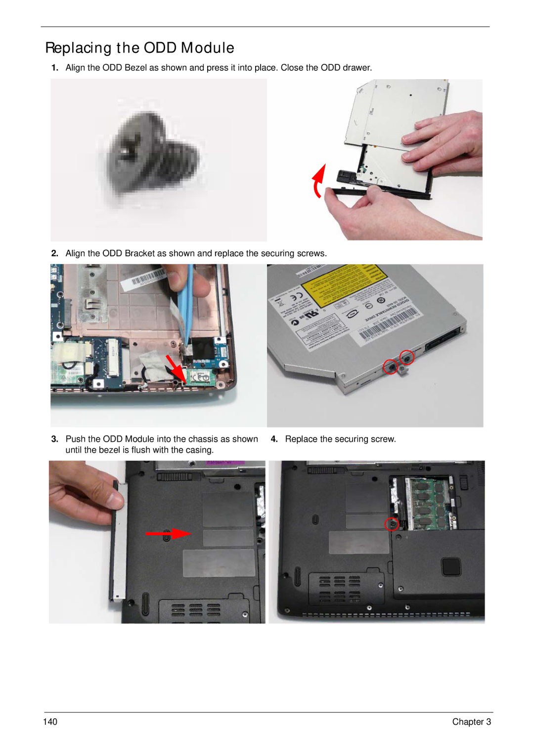 Acer 4935G SERIES manual Replacing the ODD Module 