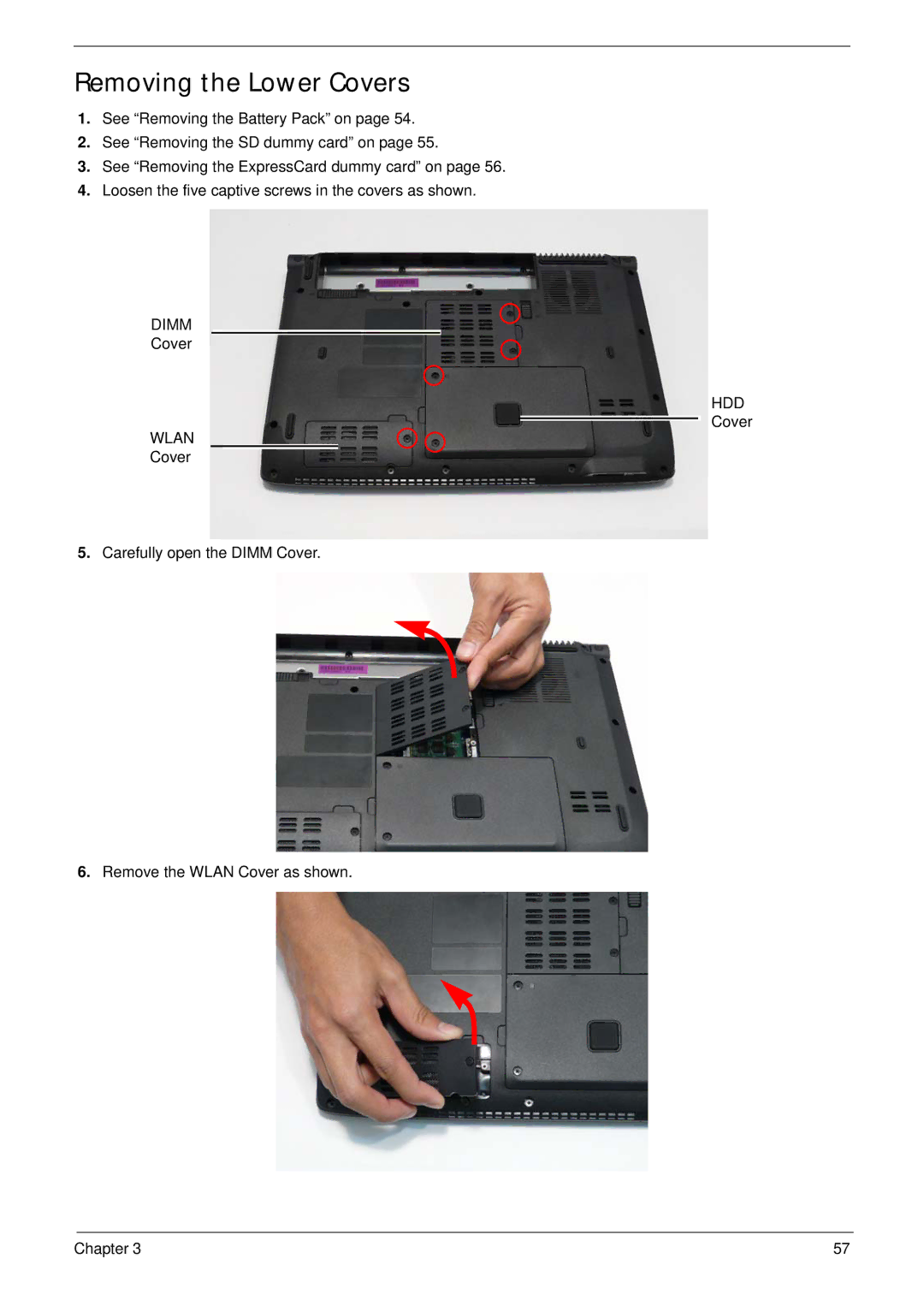 Acer 4935G SERIES manual Removing the Lower Covers, Dimm 