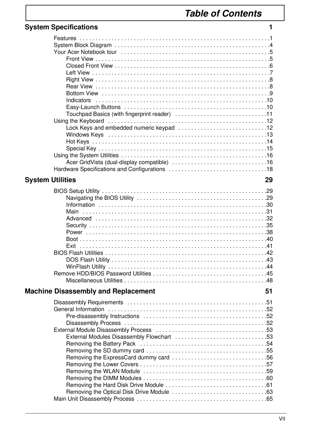 Acer 4935G SERIES manual Table of Contents 