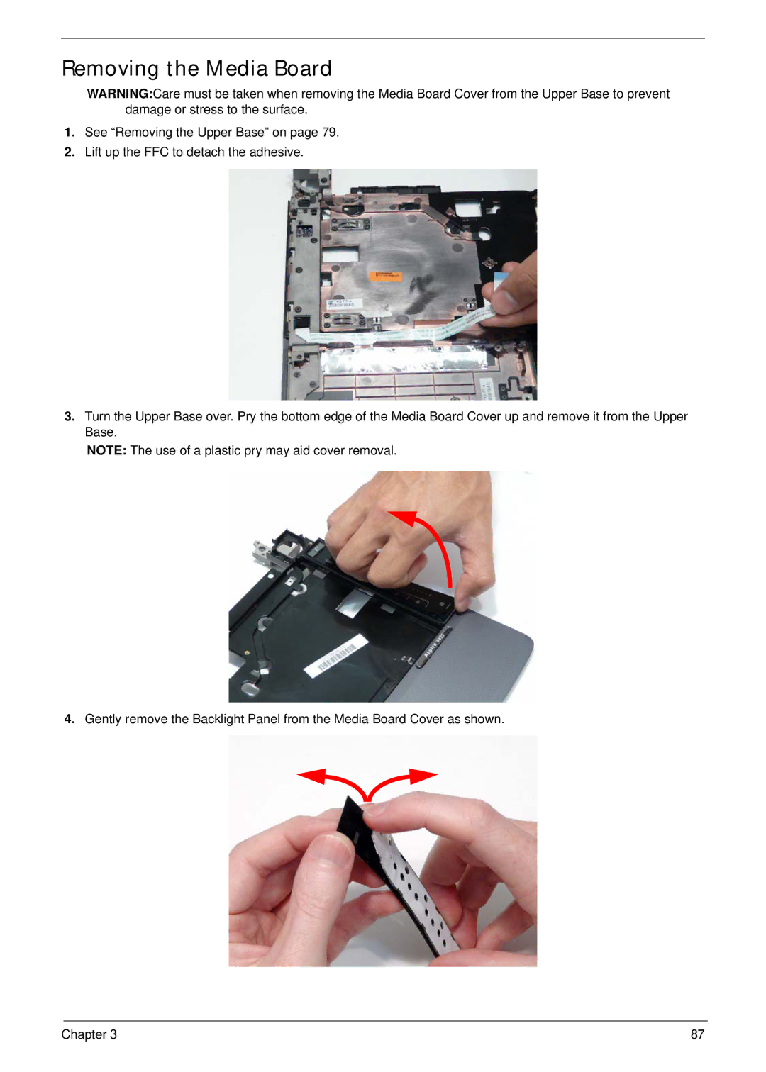 Acer 4935G SERIES manual Removing the Media Board 