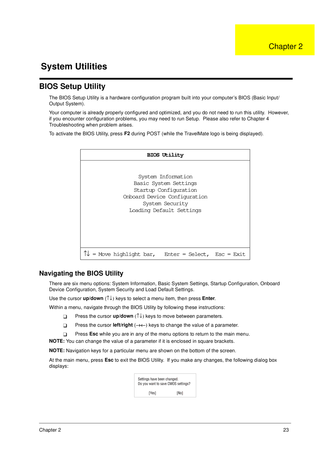 Acer 49.49C02.001 manual Bios Setup Utility, Navigating the Bios Utility 