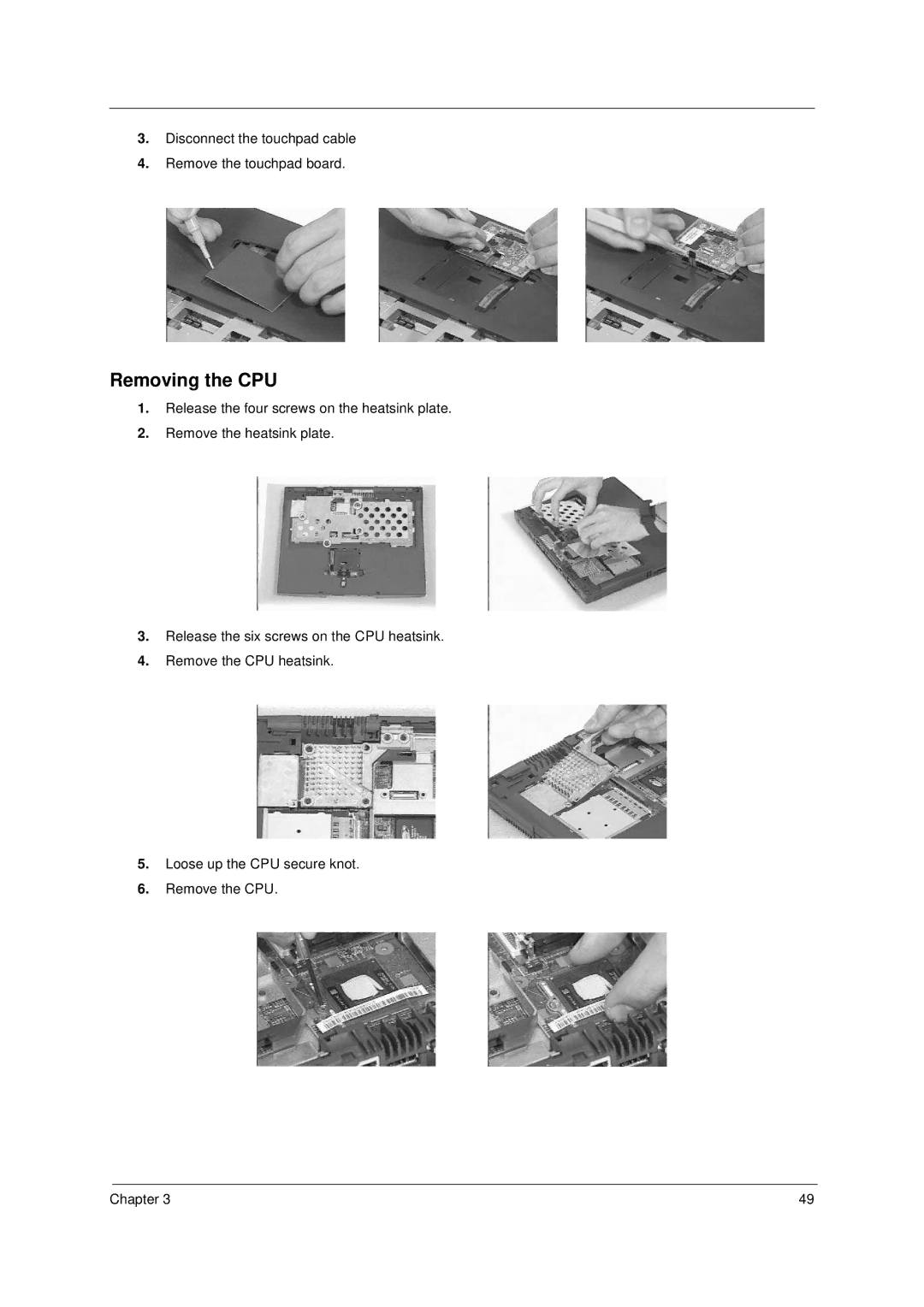 Acer 49.49C02.001 manual Removing the CPU 