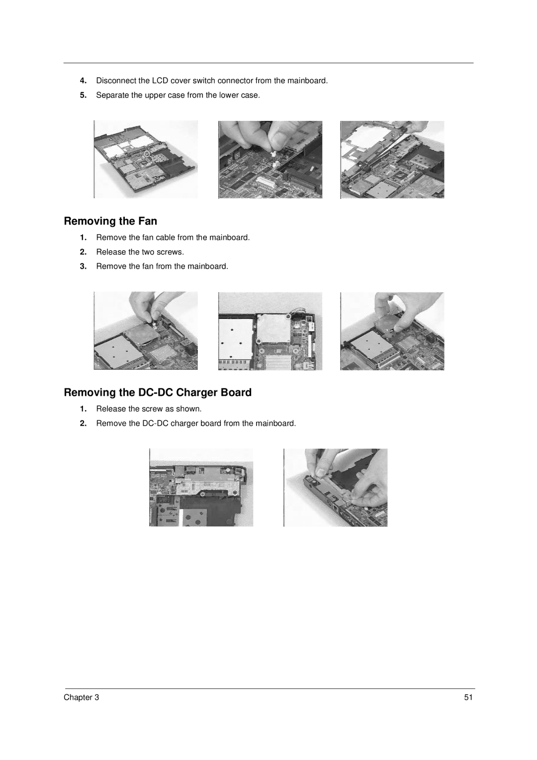 Acer 49.49C02.001 manual Removing the Fan, Removing the DC-DC Charger Board 