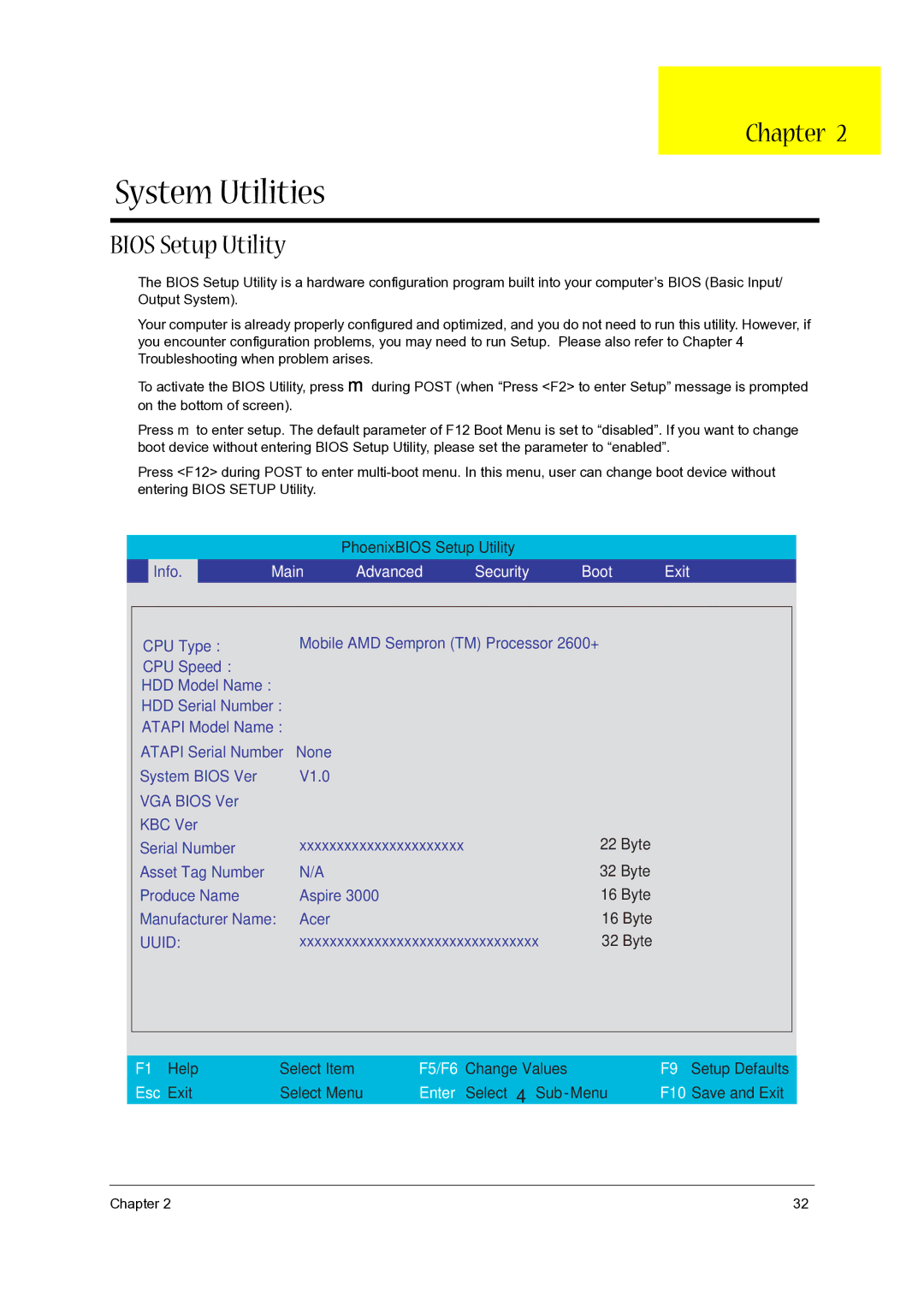 Acer 3500, 5000 manual System Utilities, Bios Setup Utility 