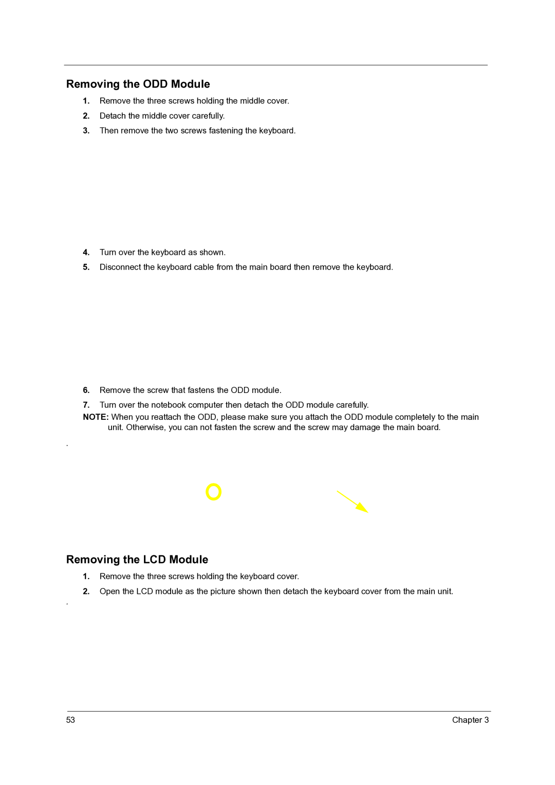 Acer 5000, 3500 manual Removing the ODD Module 