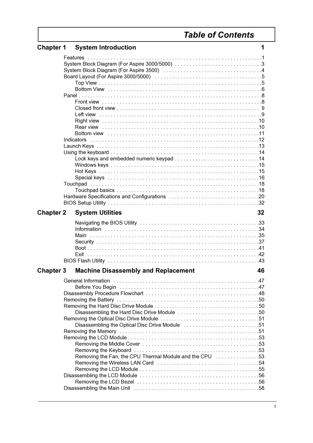 Acer 3500, 5000 manual Table of Contents 