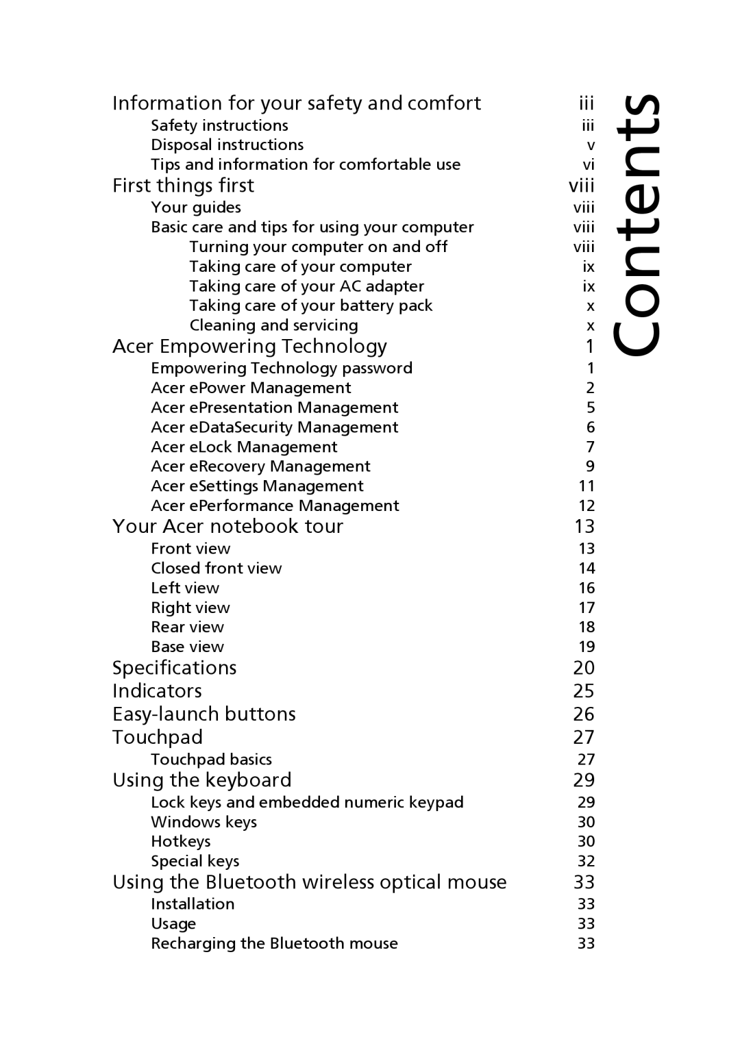 Acer 5000 Series manual Contents 