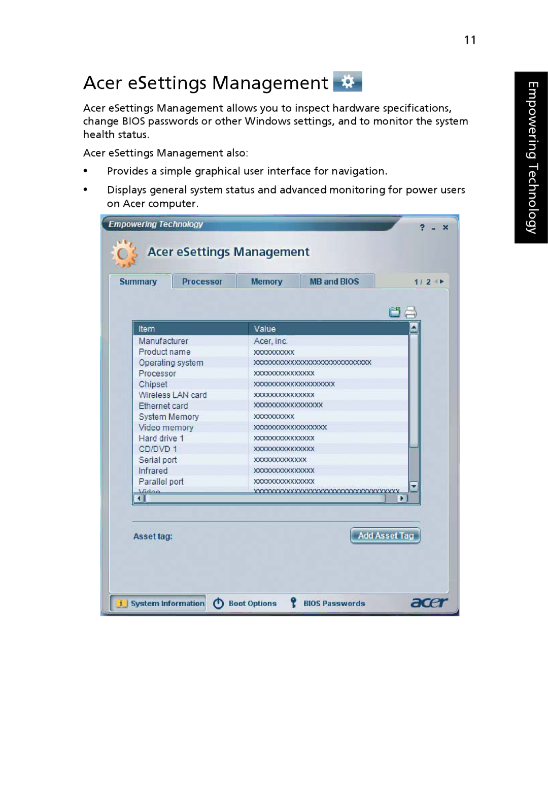 Acer 5000 Series manual Acer eSettings Management 