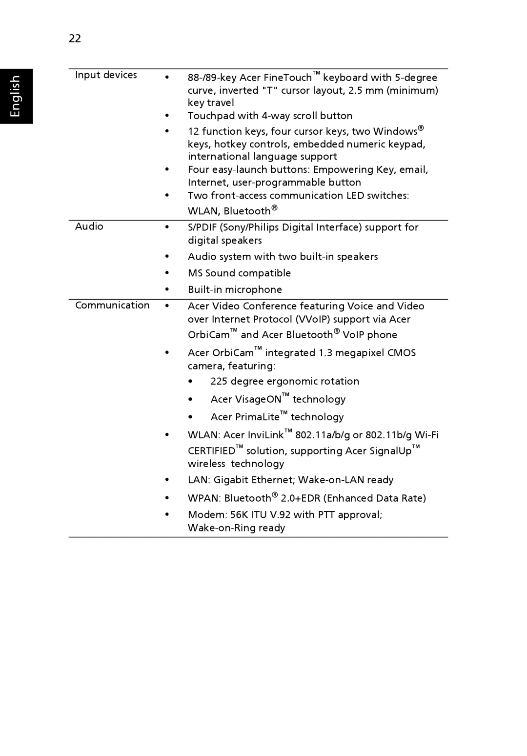 Acer 5000 Series manual English 