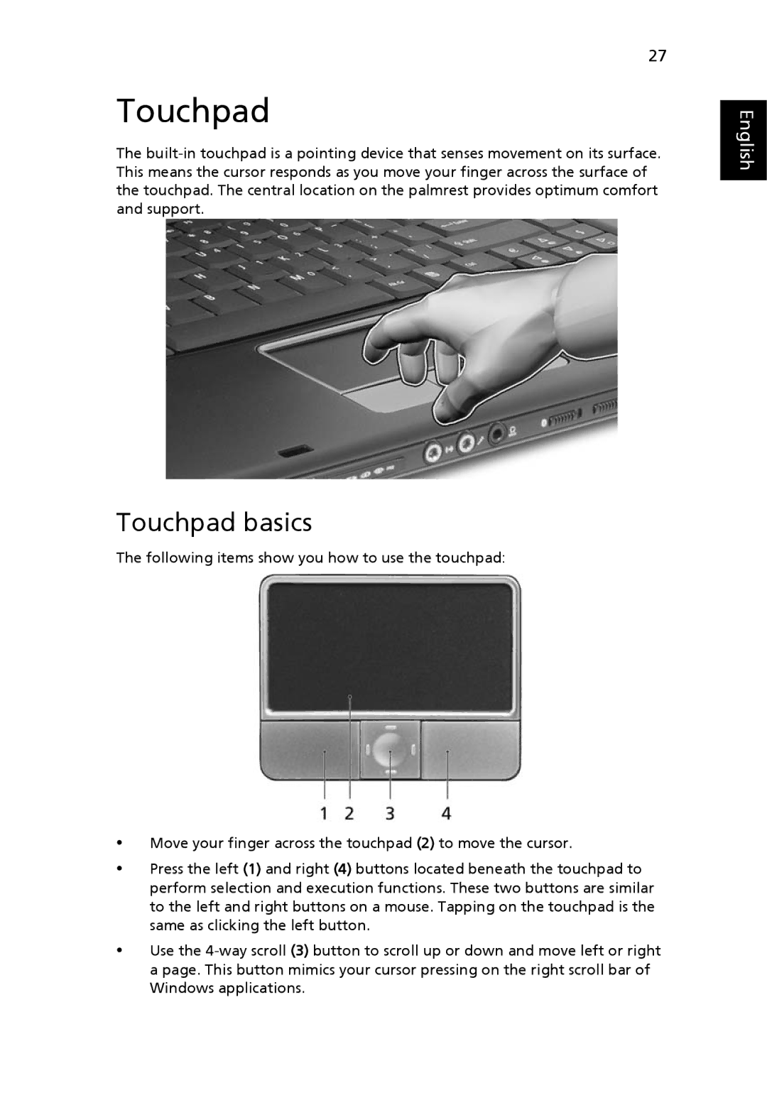 Acer 5000 Series manual Touchpad basics 