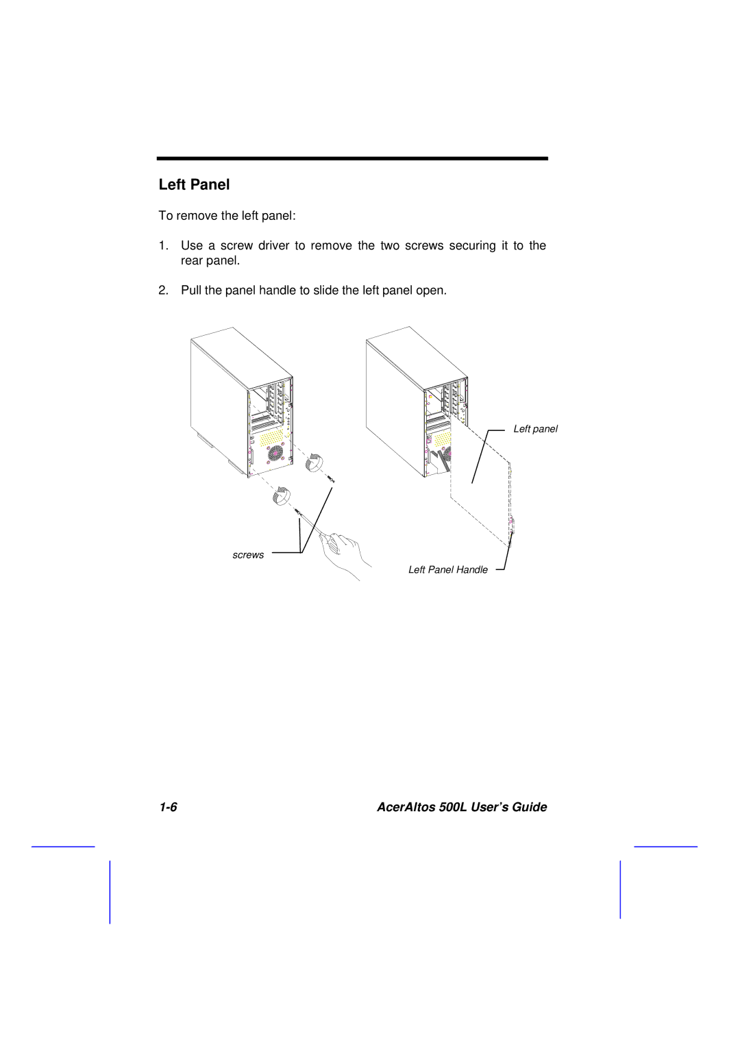 Acer 500L manual Left Panel 