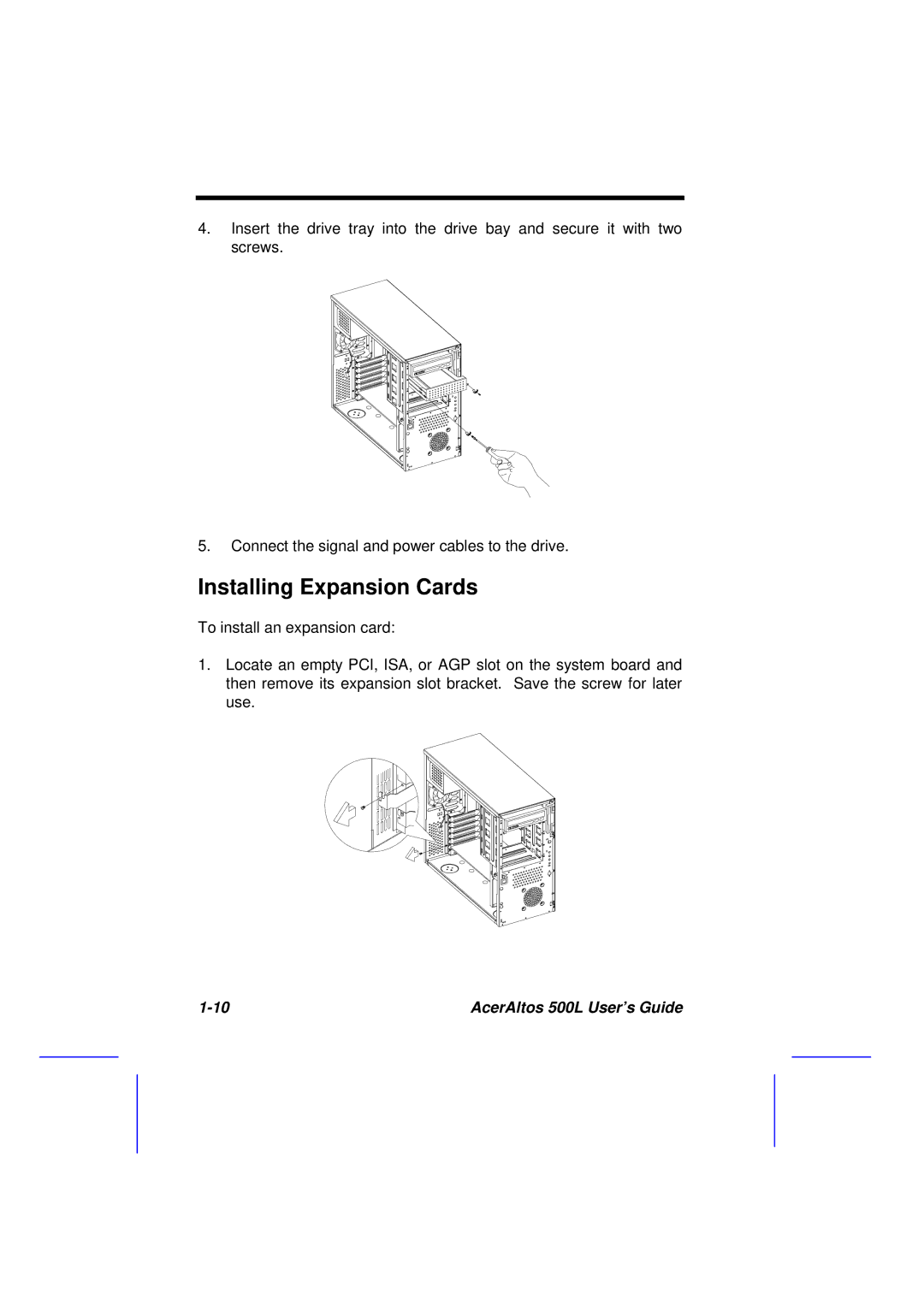 Acer 500L manual Installing Expansion Cards 