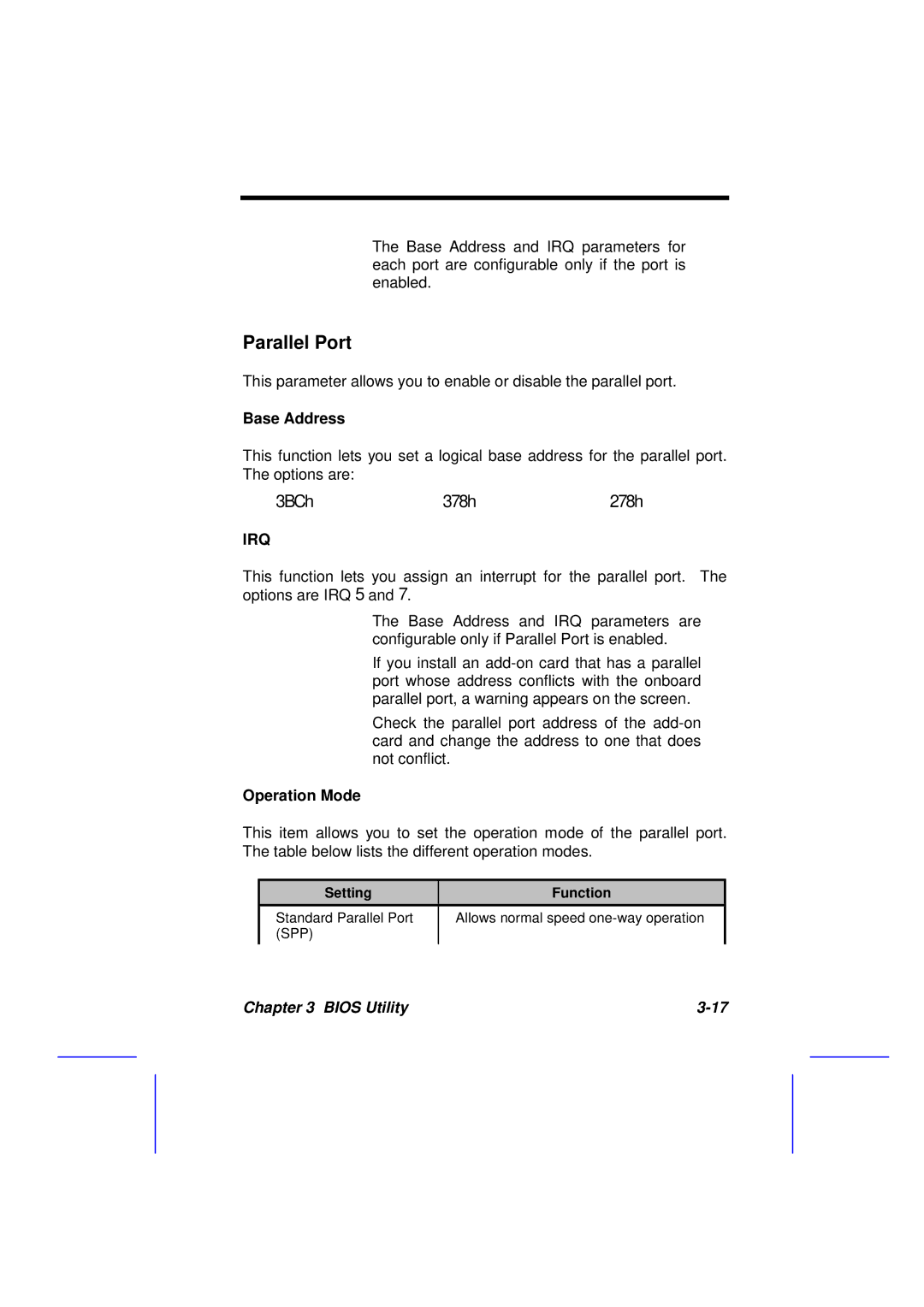 Acer 500L manual 3BCh 378h, Operation Mode 