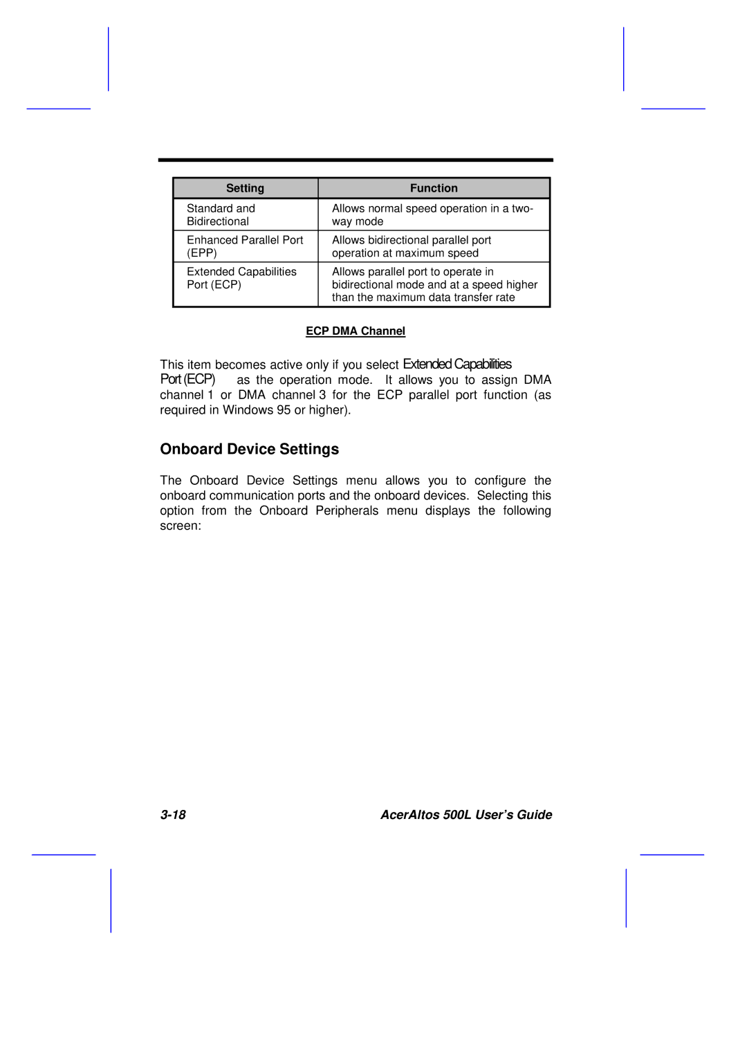 Acer 500L manual Onboard Device Settings, Epp 