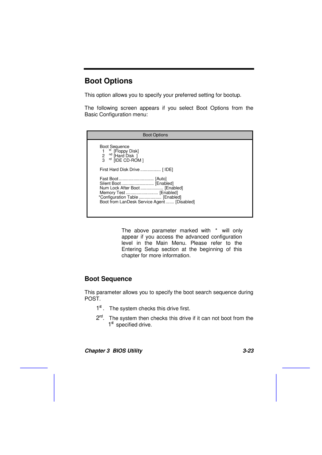 Acer 500L manual Boot Options, Boot Sequence 