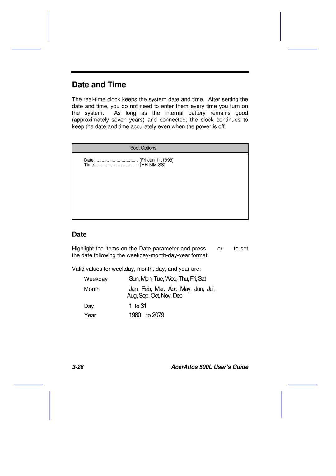 Acer 500L manual Date and Time 