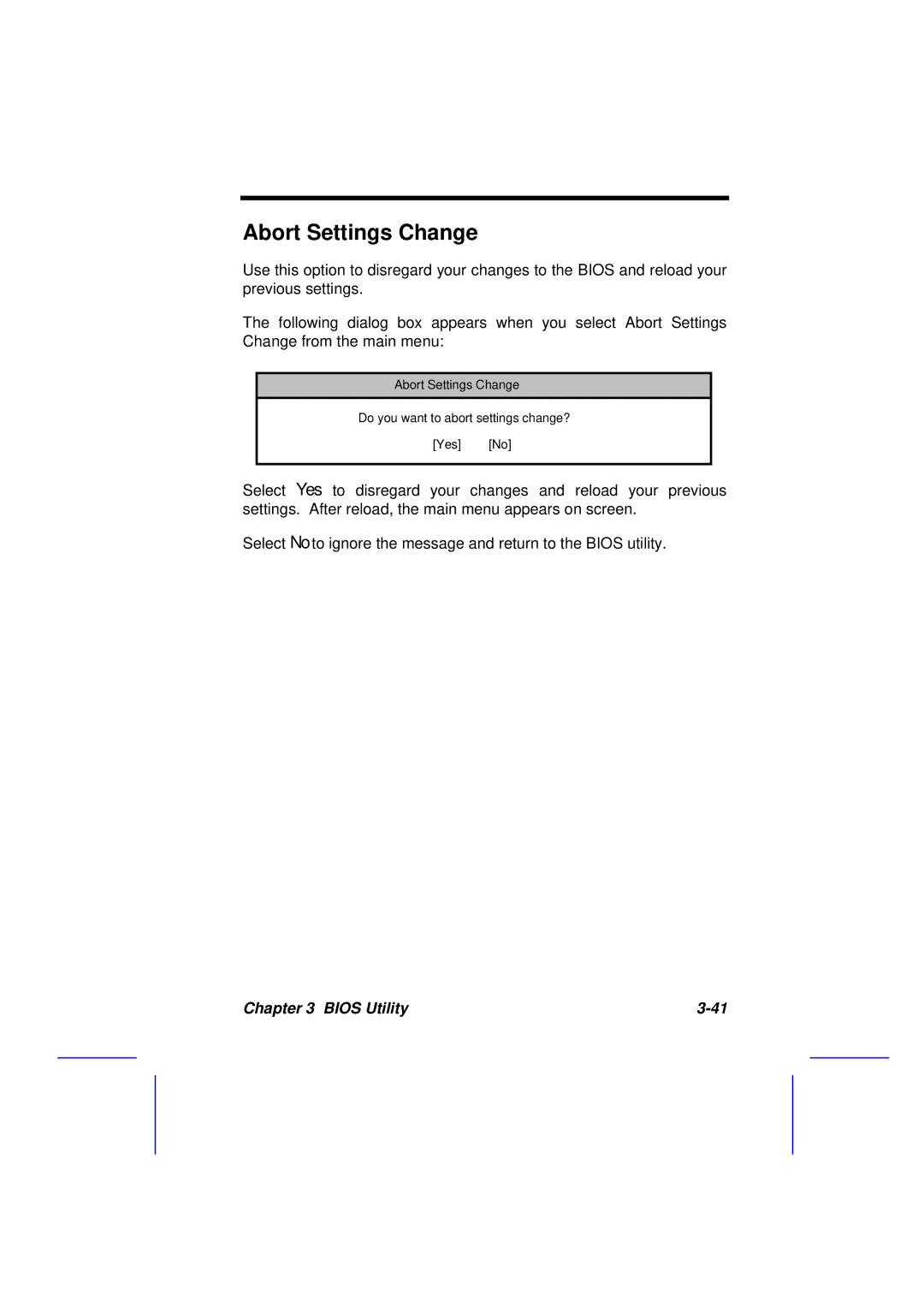 Acer 500L manual Abort Settings Change 