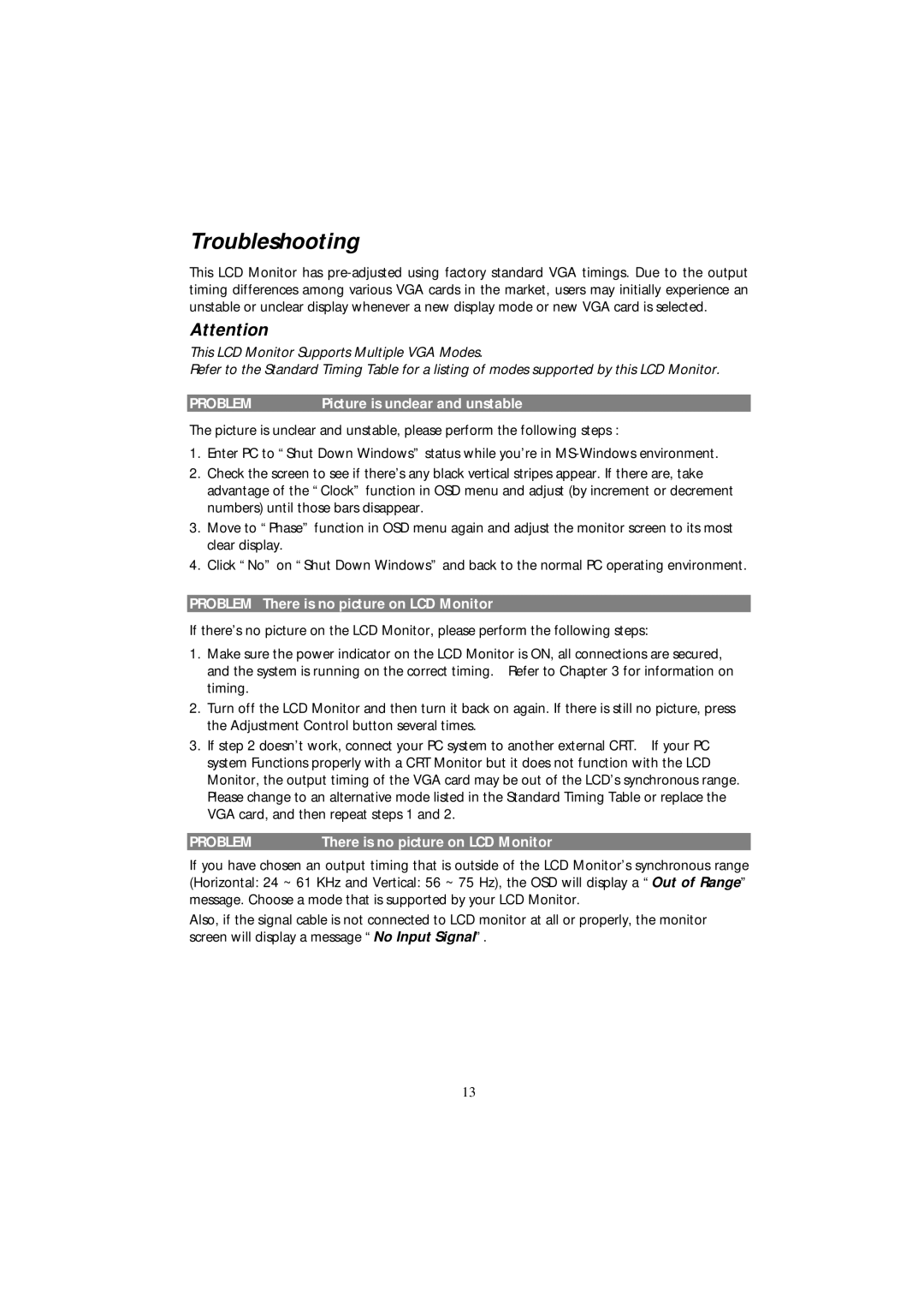 Acer 501 manual Troubleshooting, Problem 