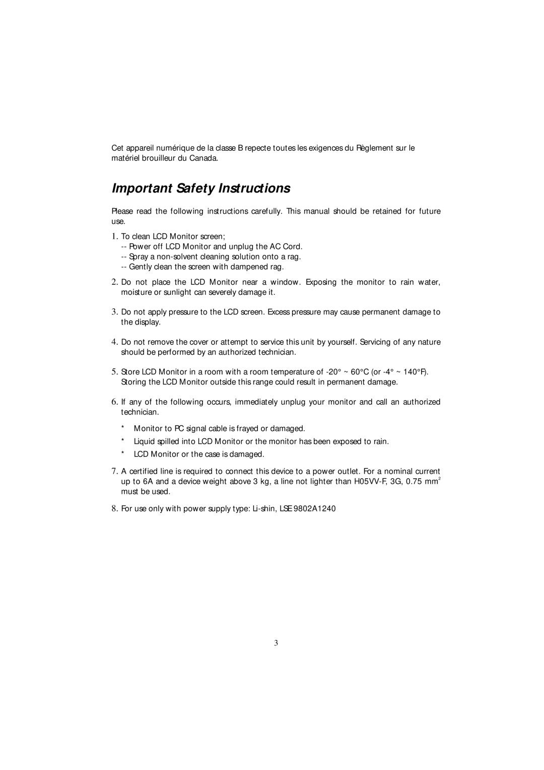 Acer 501 manual Important Safety Instructions 