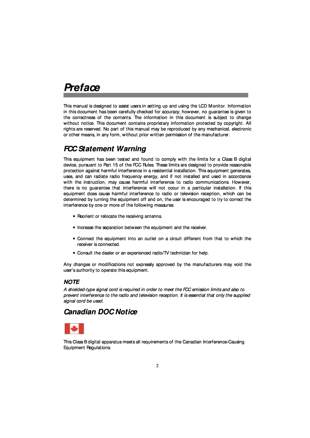Acer 501 manual Preface, FCC Statement Warning, Canadian DOC Notice 