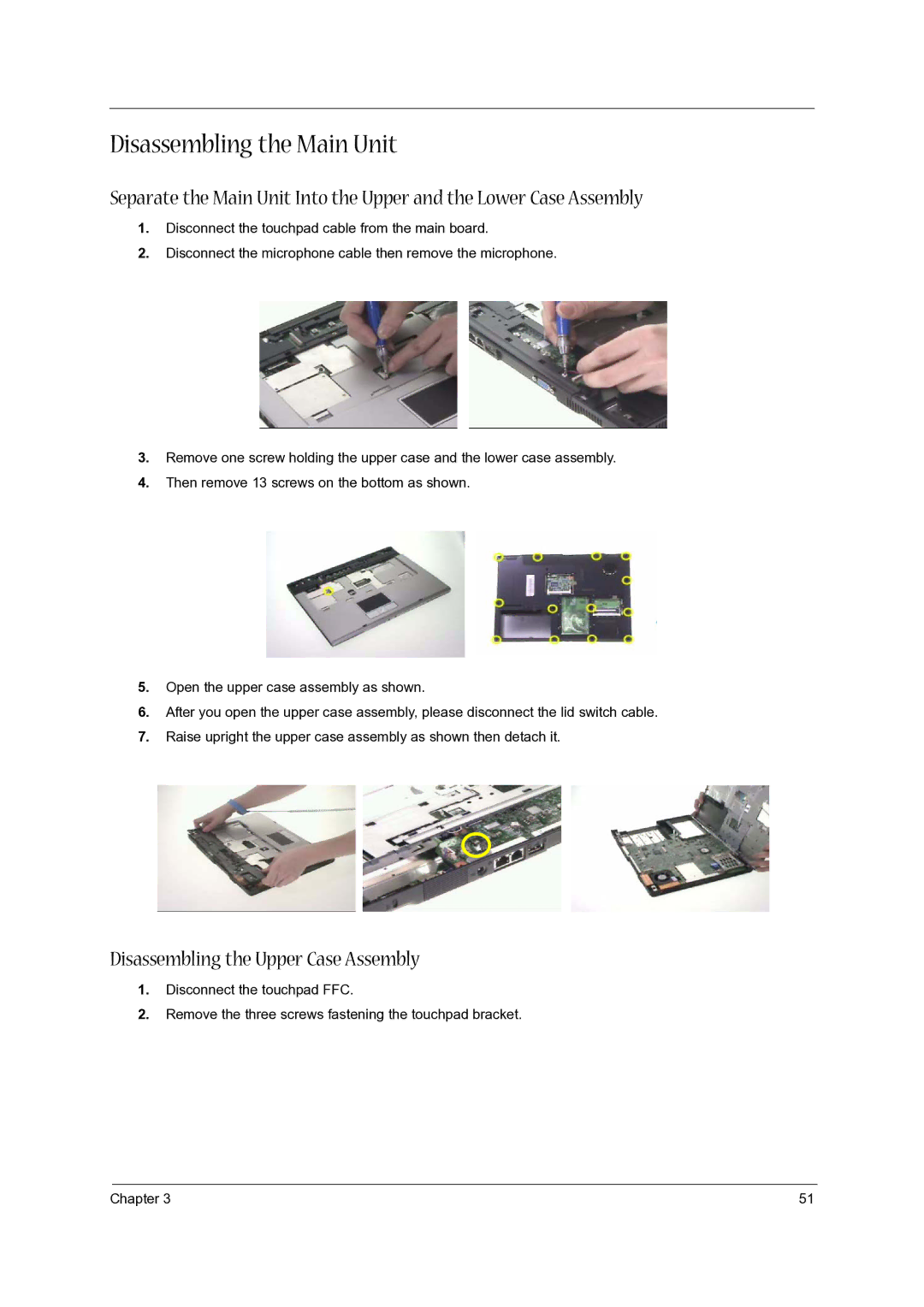 Acer 5020 manual Disassembling the Main Unit, Disassembling the Upper Case Assembly 