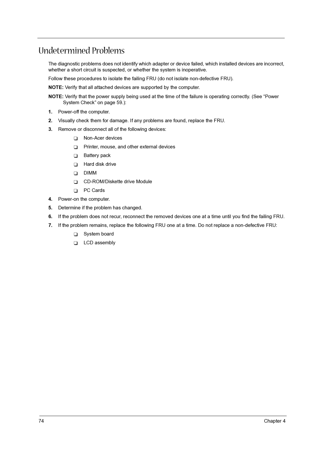 Acer 5020 manual Undetermined Problems, Dimm 