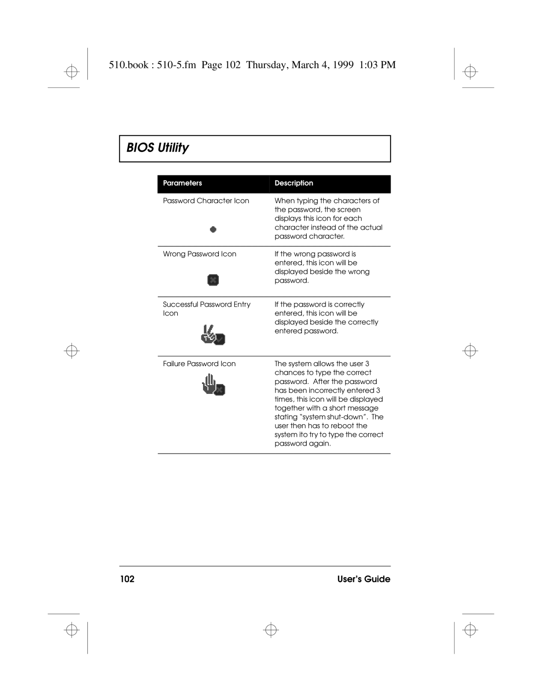 Acer 510 Series manual Book 510-5.fm Page 102 Thursday, March 4, 1999 103 PM, User’s Guide 