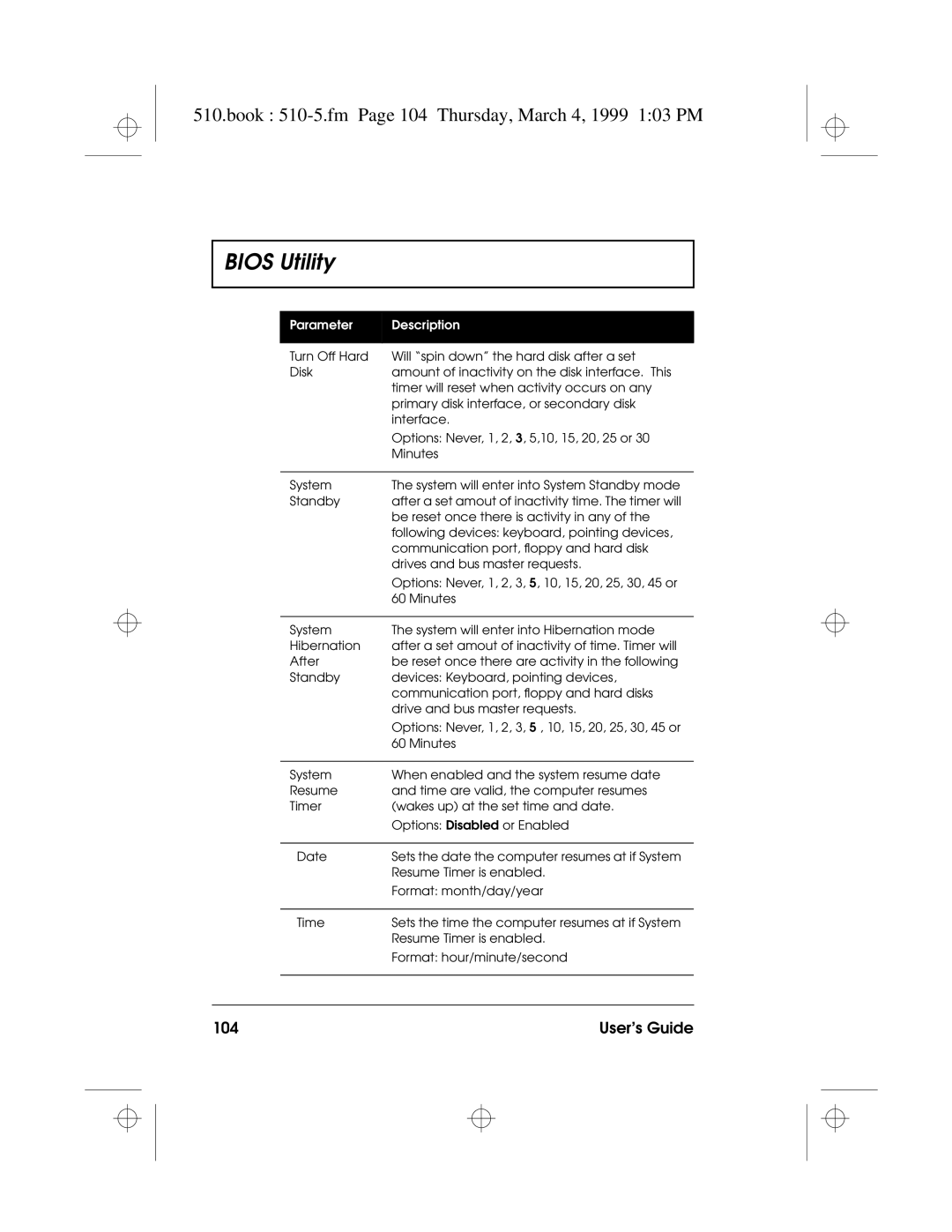 Acer 510 Series manual Book 510-5.fm Page 104 Thursday, March 4, 1999 103 PM, User’s Guide 