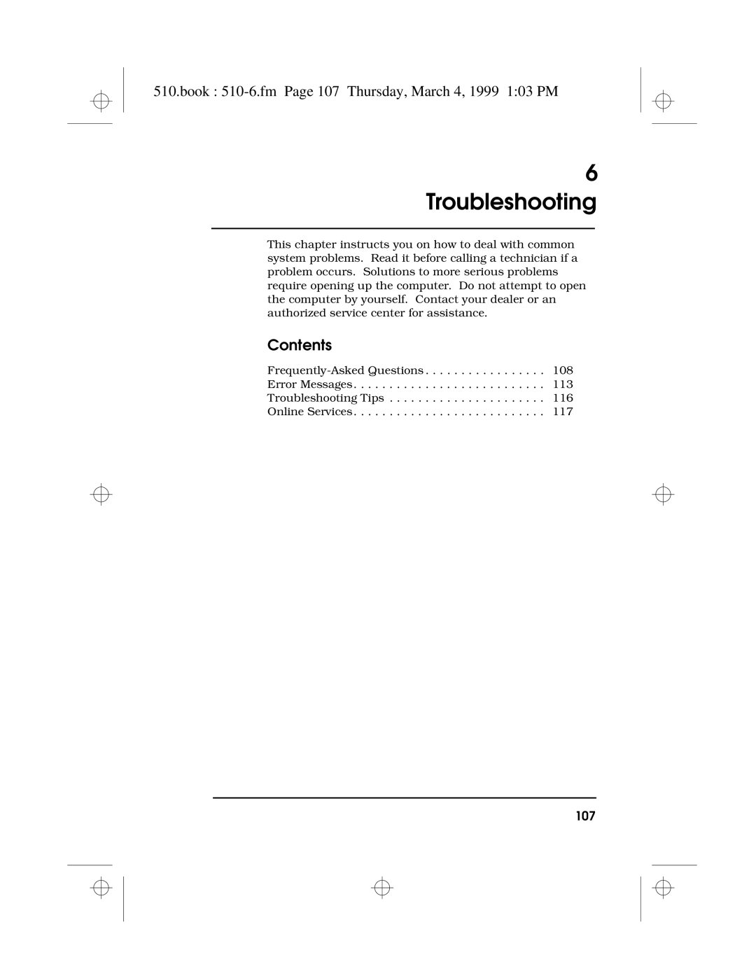 Acer 510 Series manual Book 510-6.fm Page 107 Thursday, March 4, 1999 103 PM 