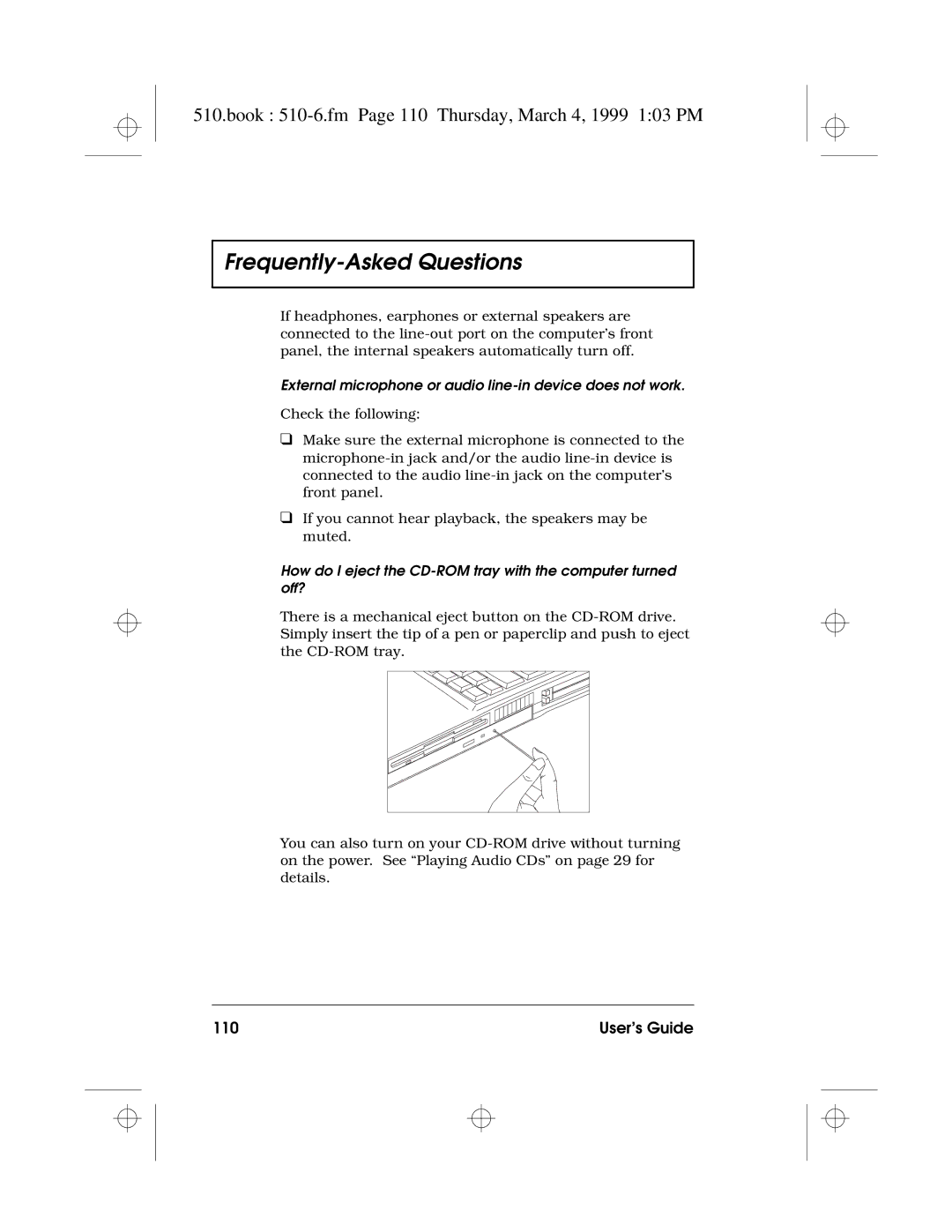 Acer 510 Series manual Book 510-6.fm Page 110 Thursday, March 4, 1999 103 PM, User’s Guide 