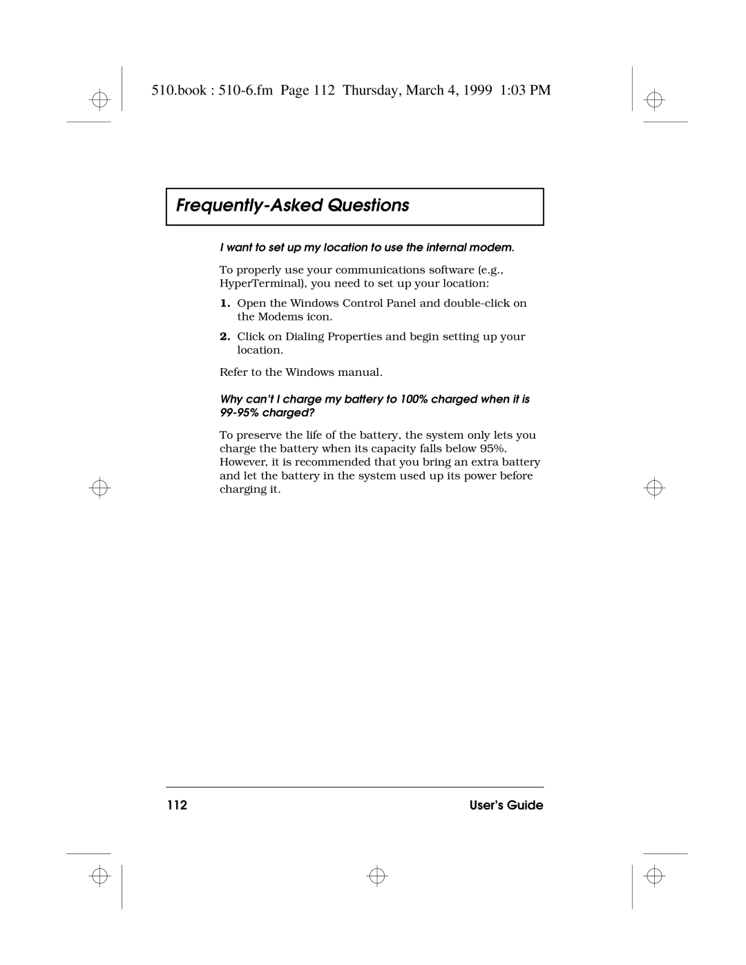 Acer 510 Series manual Book 510-6.fm Page 112 Thursday, March 4, 1999 103 PM, User’s Guide 