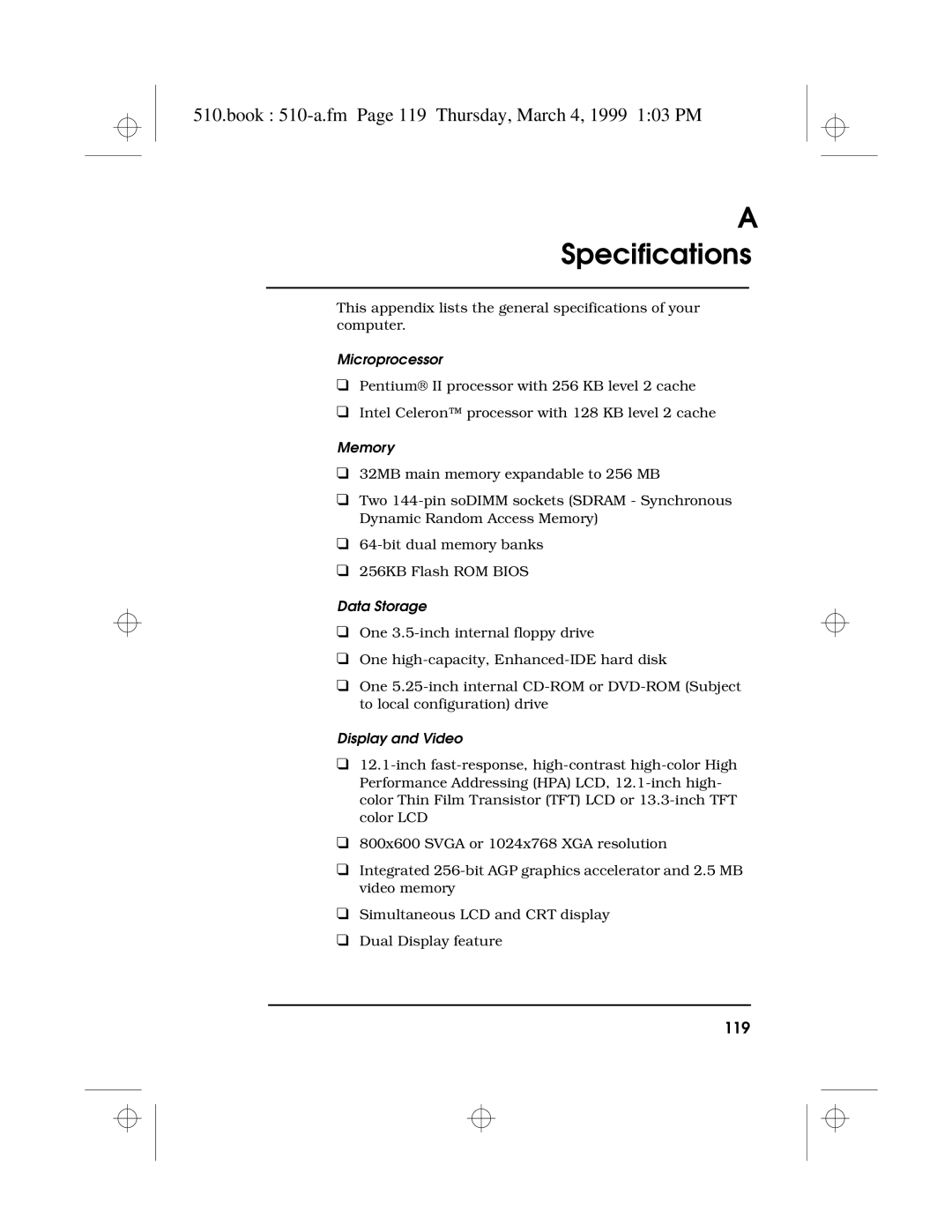 Acer 510 Series manual Book 510-a.fm Page 119 Thursday, March 4, 1999 103 PM 