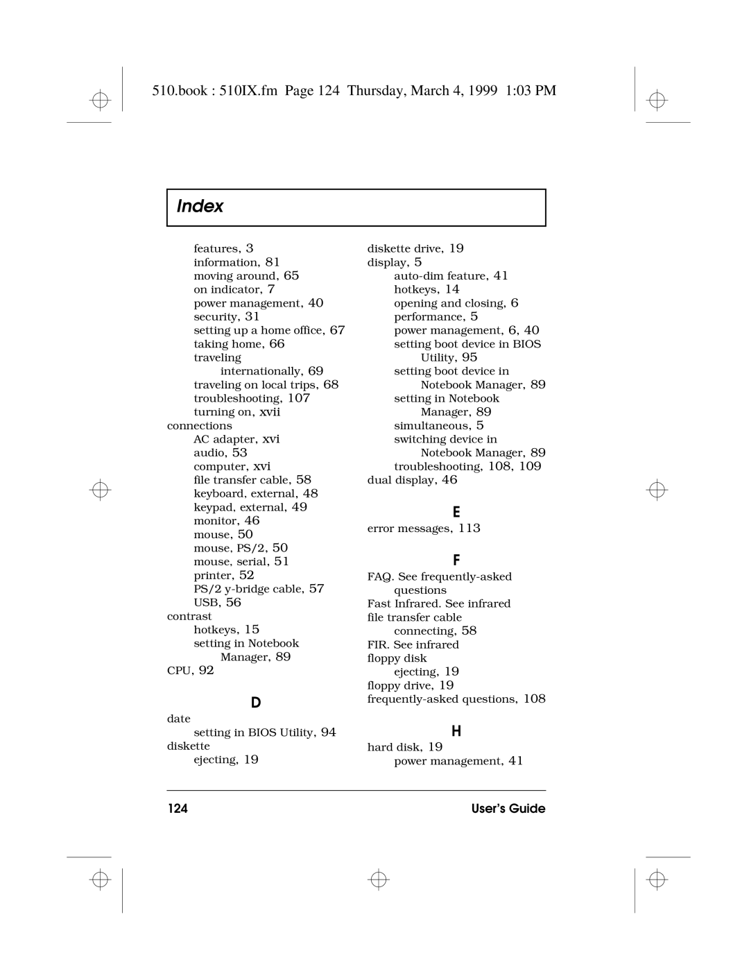 Acer 510 Series manual Book 510IX.fm Page 124 Thursday, March 4, 1999 103 PM, User’s Guide 