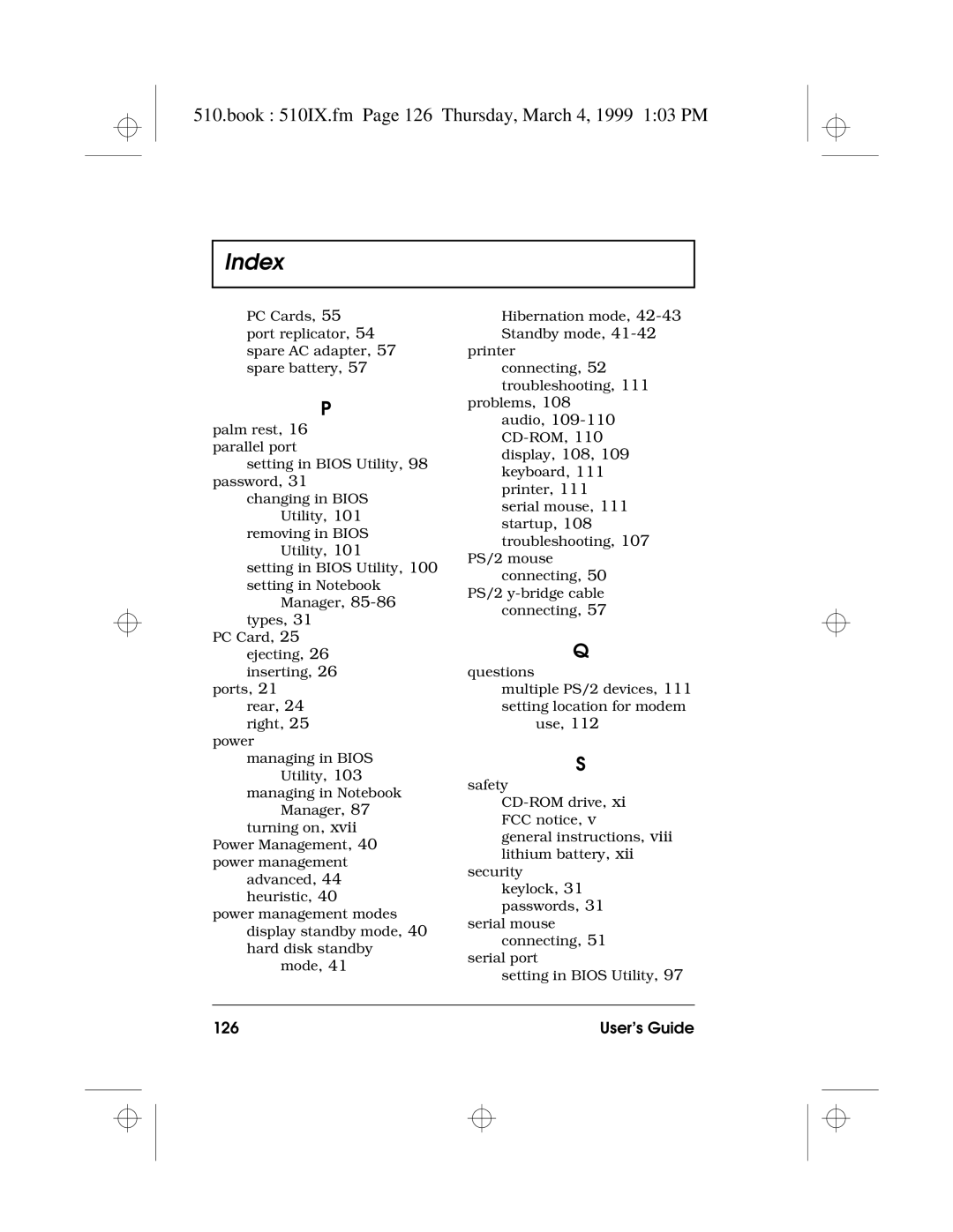 Acer 510 Series manual Book 510IX.fm Page 126 Thursday, March 4, 1999 103 PM, User’s Guide 