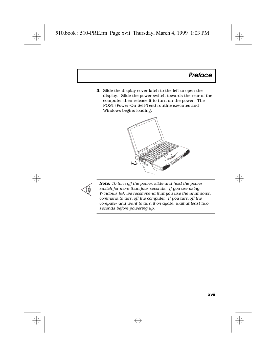 Acer 510 Series manual Book 510-PRE.fm Page xvii Thursday, March 4, 1999 103 PM, Xvii 