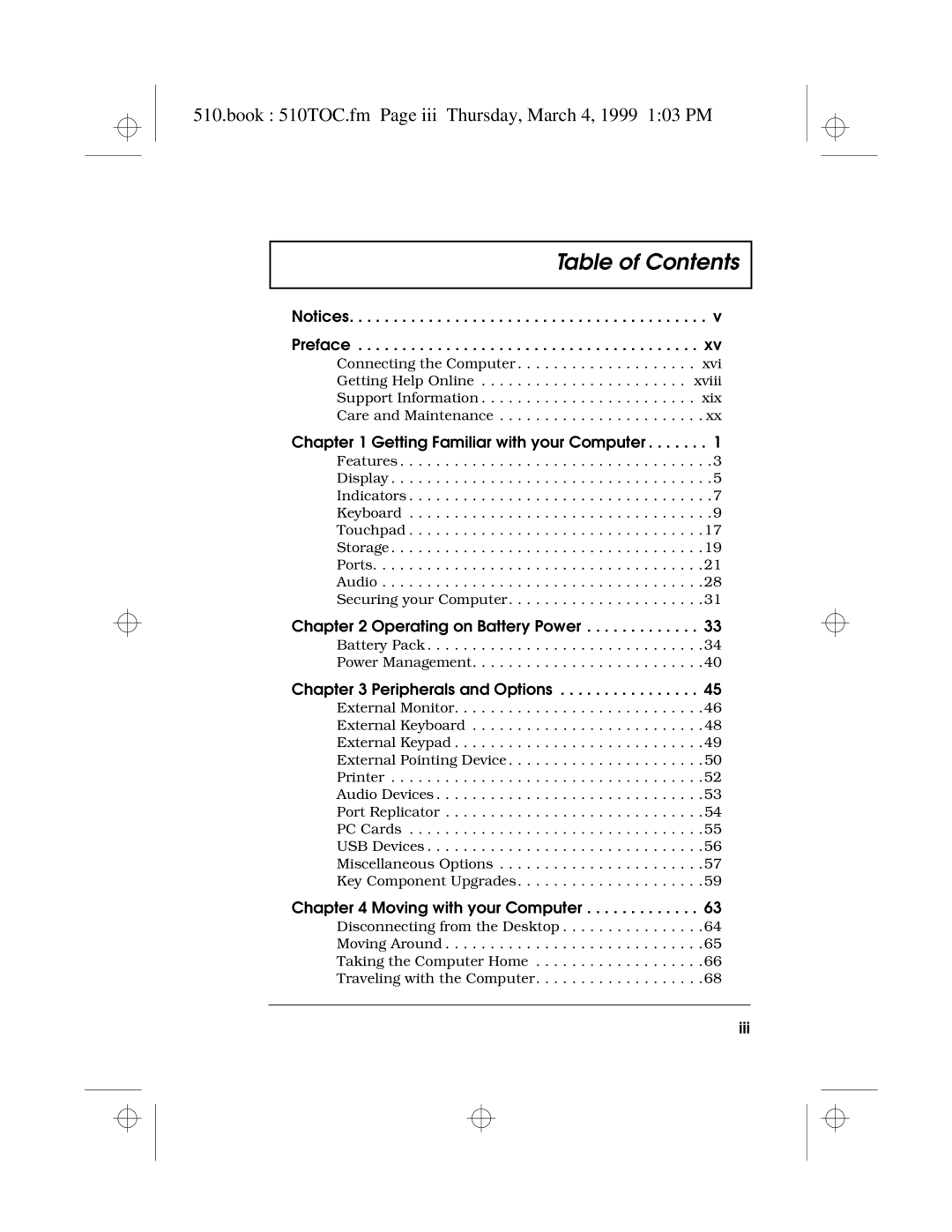 Acer 510 Series manual Table of Contents 