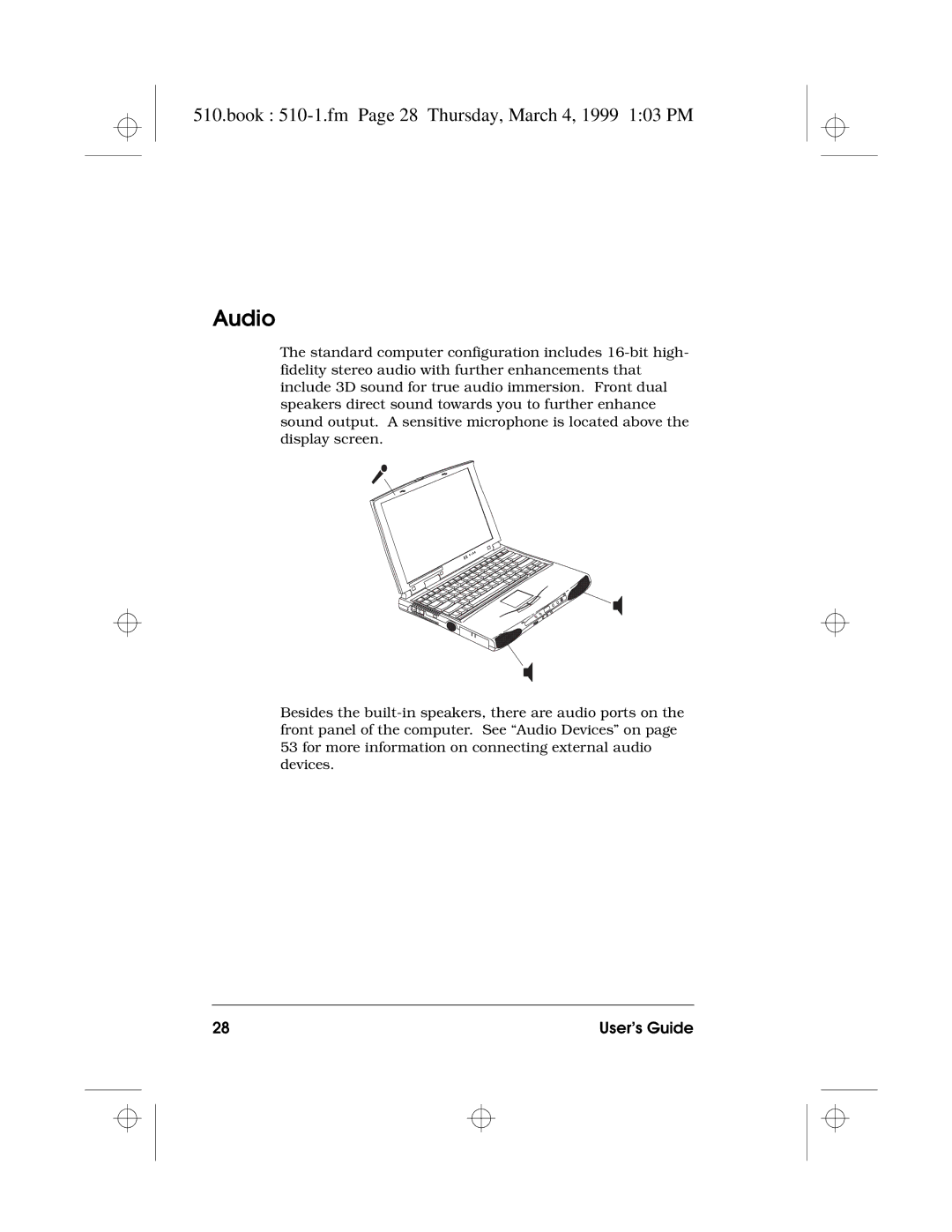 Acer 510 Series manual Audio, Book 510-1.fm Page 28 Thursday, March 4, 1999 103 PM 