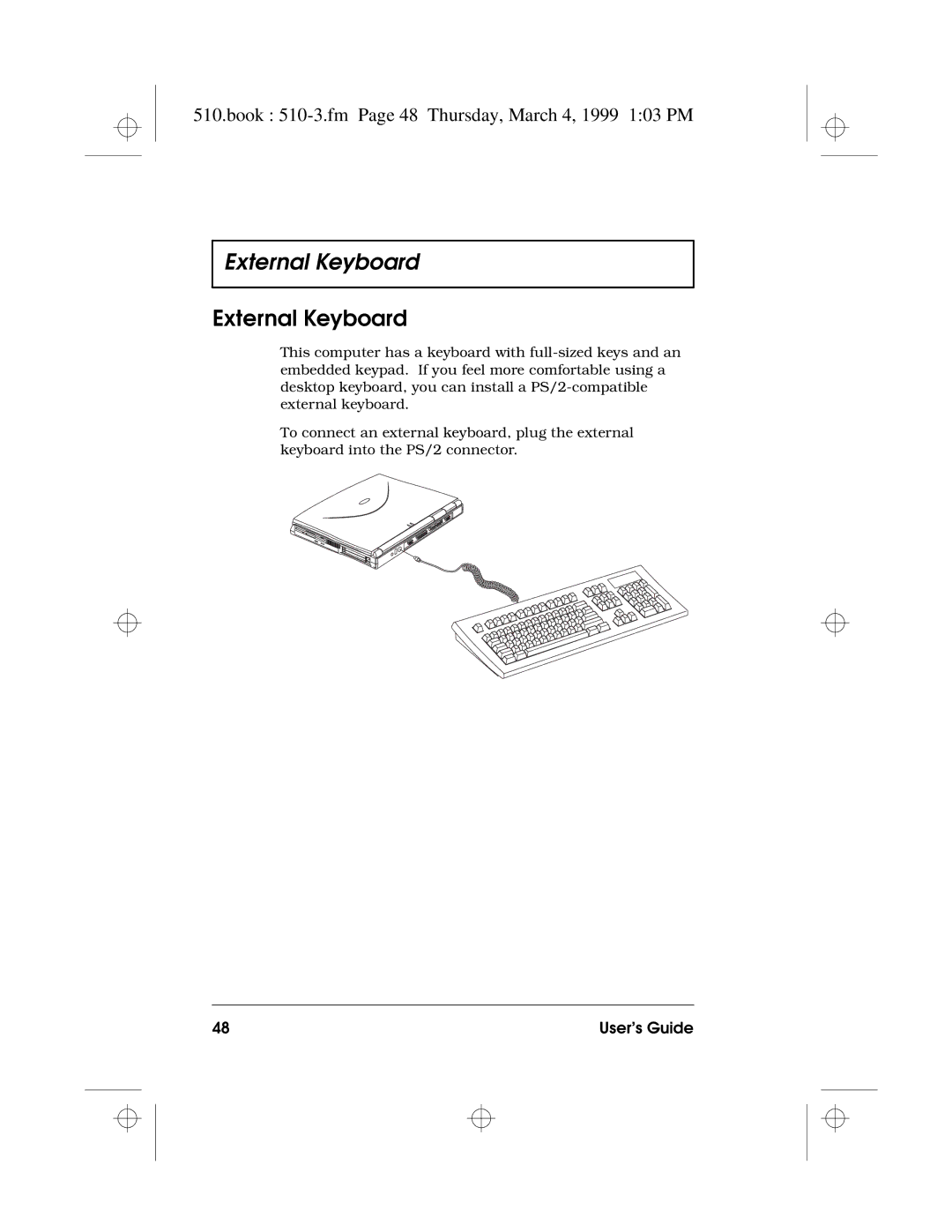 Acer 510 Series manual External Keyboard, Book 510-3.fm Page 48 Thursday, March 4, 1999 103 PM 