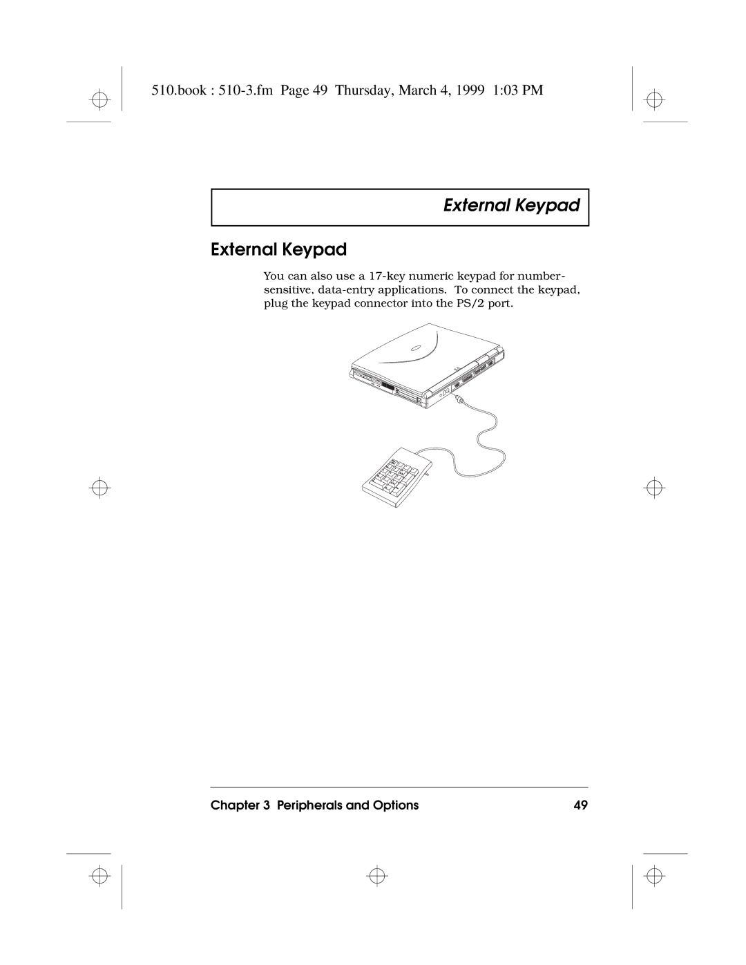 Acer 510 Series manual External Keypad, Book 510-3.fm Page 49 Thursday, March 4, 1999 103 PM 