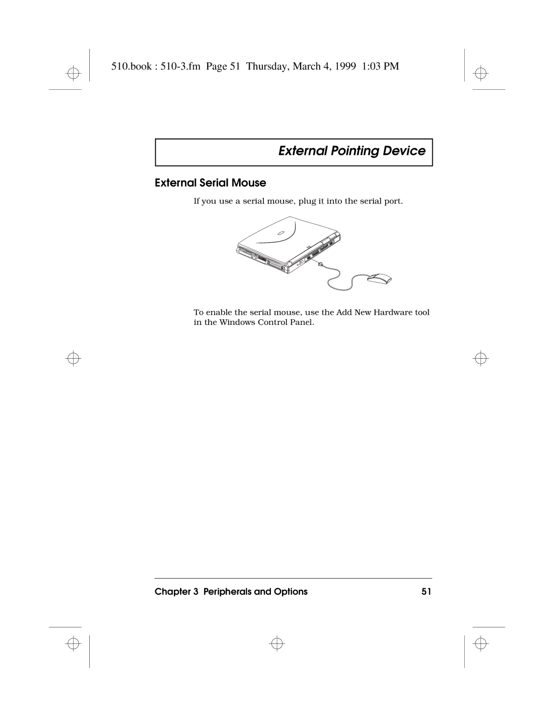 Acer 510 Series manual Book 510-3.fm Page 51 Thursday, March 4, 1999 103 PM, External Serial Mouse 