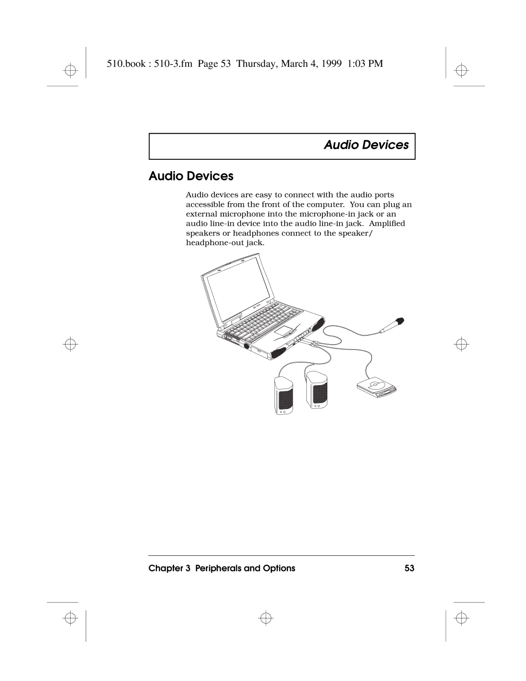 Acer 510 Series manual Audio Devices, Book 510-3.fm Page 53 Thursday, March 4, 1999 103 PM 