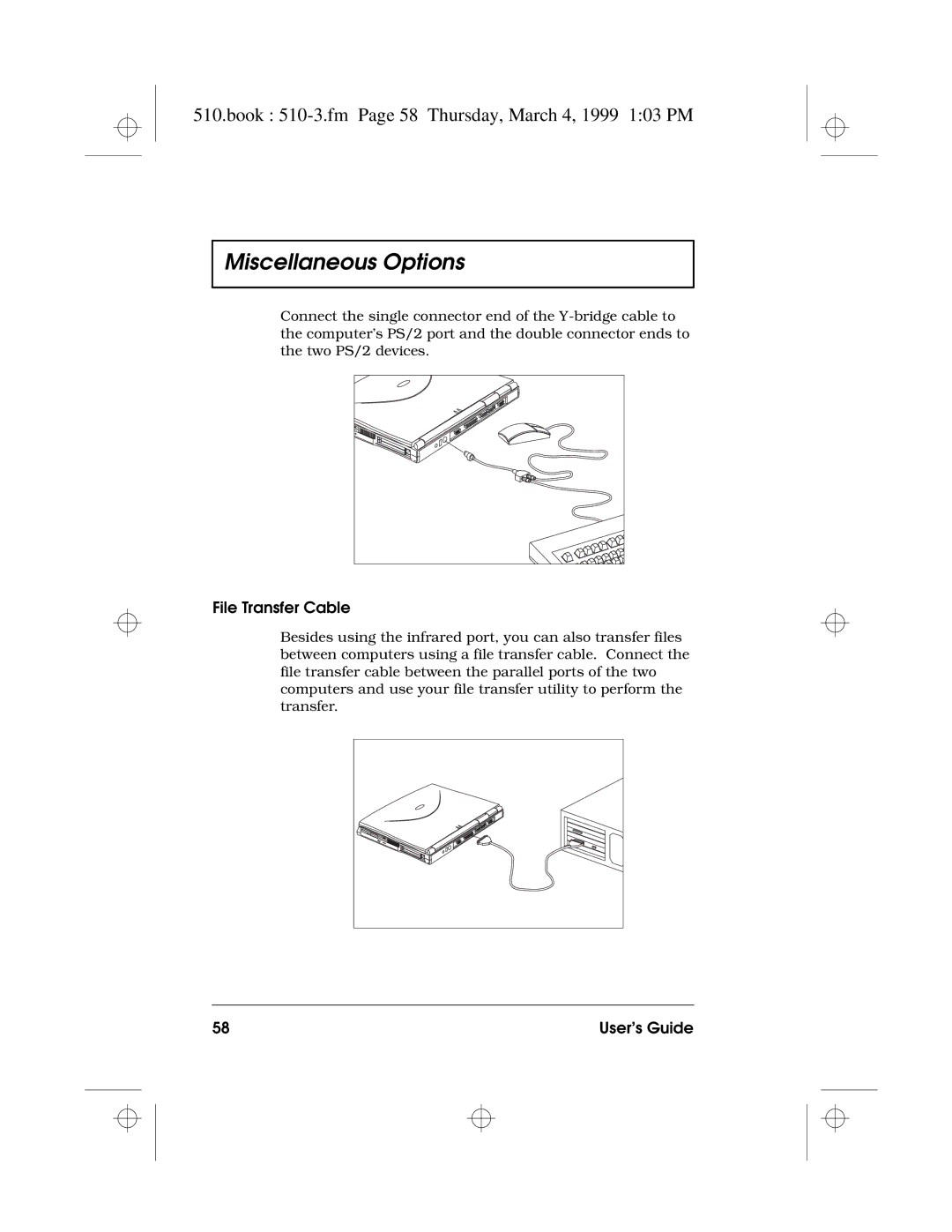 Acer 510 Series manual Book 510-3.fm Page 58 Thursday, March 4, 1999 103 PM, File Transfer Cable 