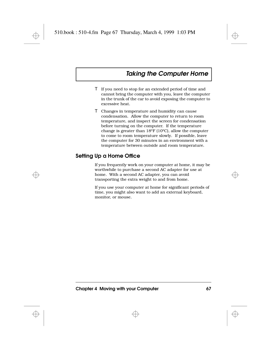 Acer 510 Series manual Book 510-4.fm Page 67 Thursday, March 4, 1999 103 PM, Setting Up a Home Office 