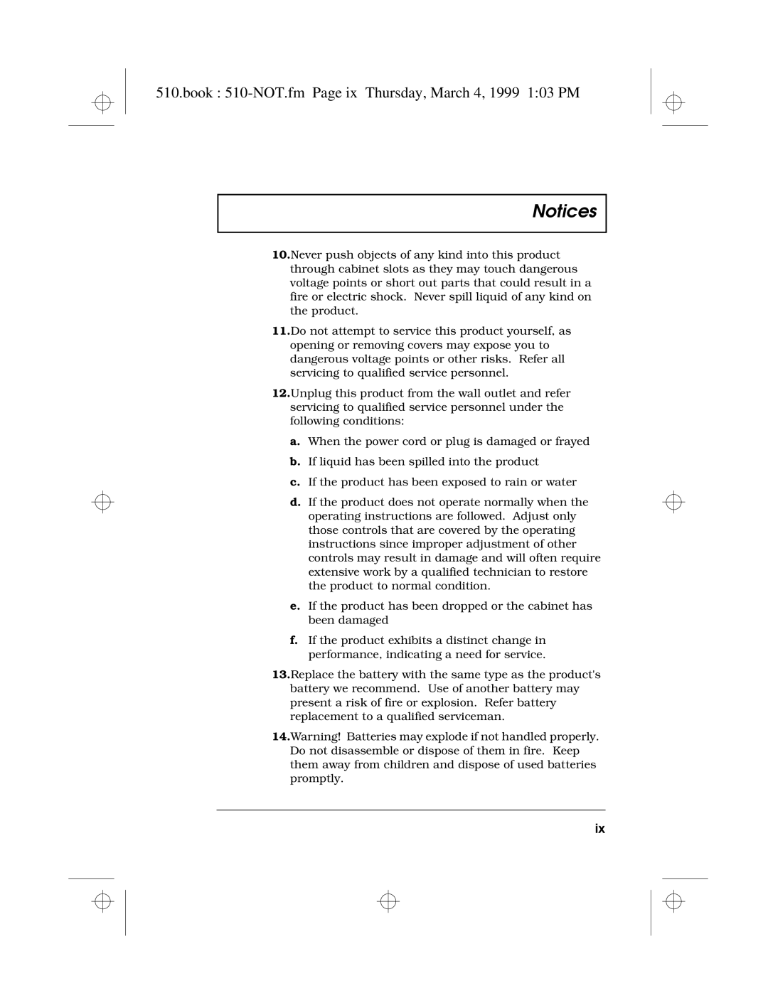 Acer 510 Series manual Book 510-NOT.fm Page ix Thursday, March 4, 1999 103 PM 