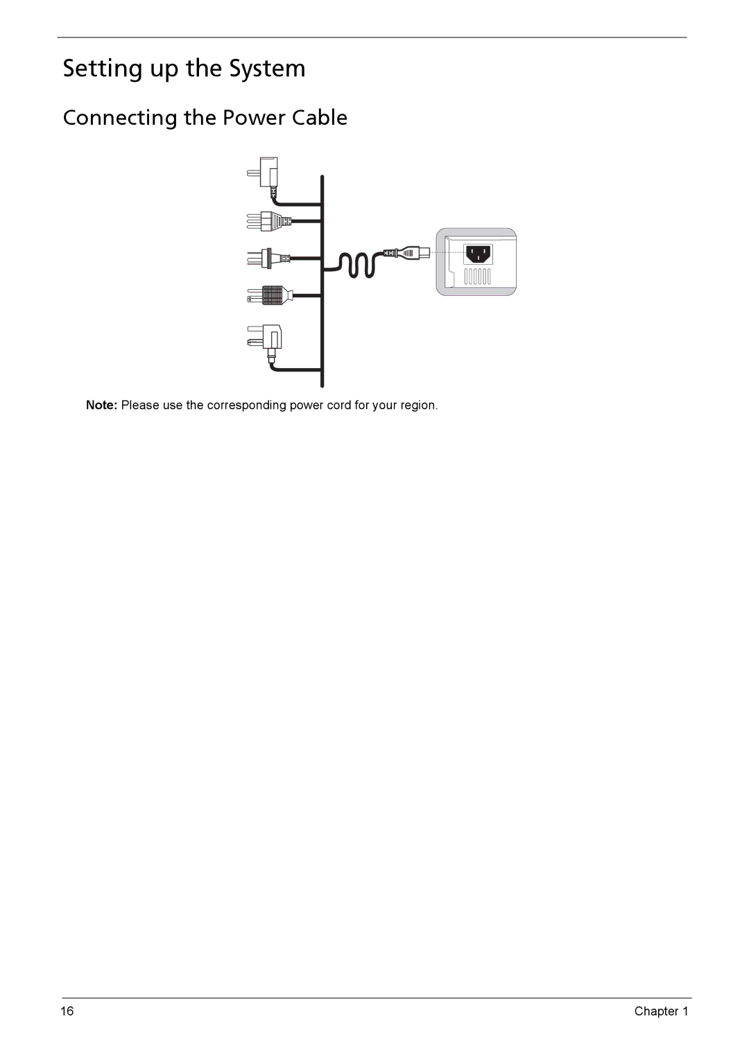 Acer 510 manual Setting up the System, Connecting the Power Cable 