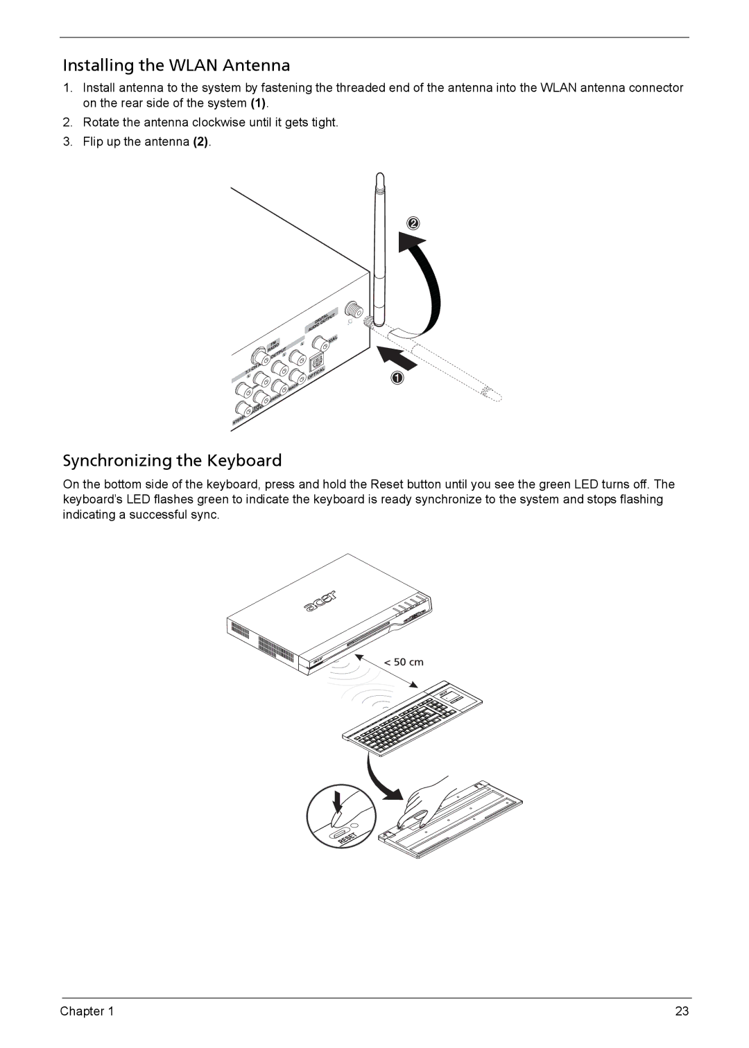 Acer 510 manual Installing the Wlan Antenna, Synchronizing the Keyboard 