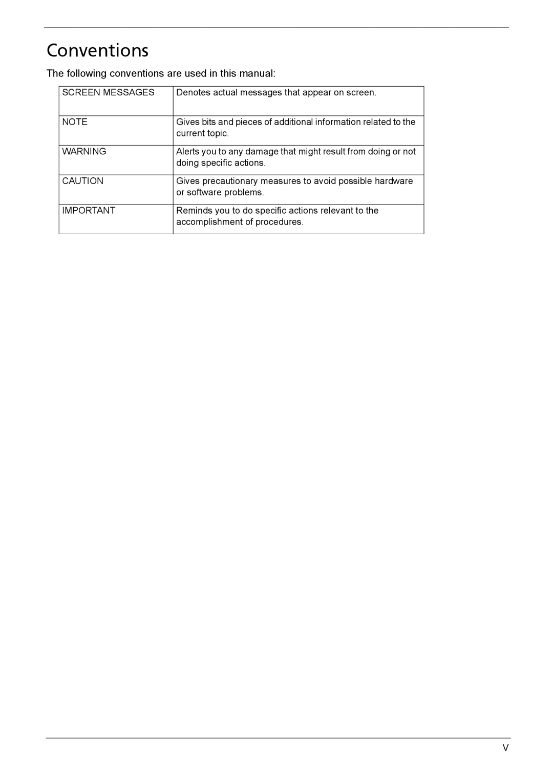 Acer 510 Conventions, Following conventions are used in this manual 